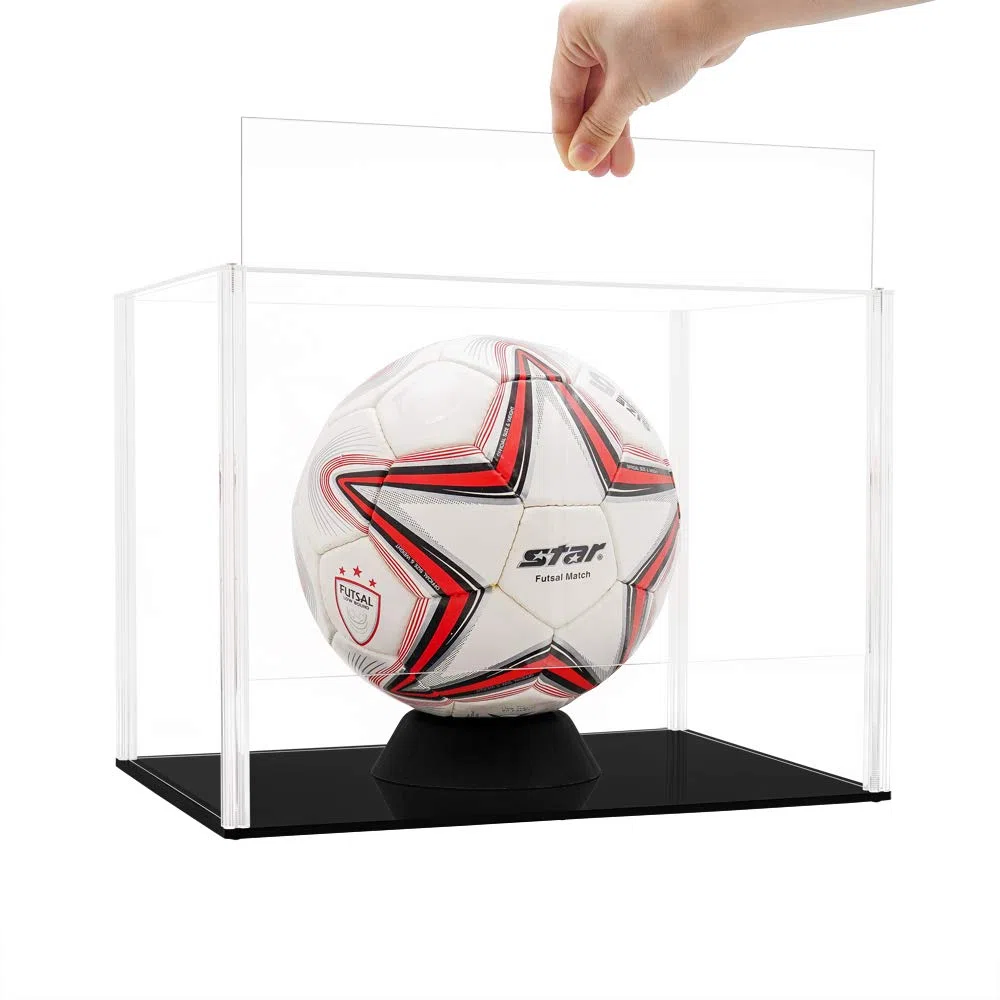 Teca Plexiglass (34,5 x 24,5 x 26 cm) Vetrina Acrilico Espositore per Pallone da Calcio Basket, Modellino
