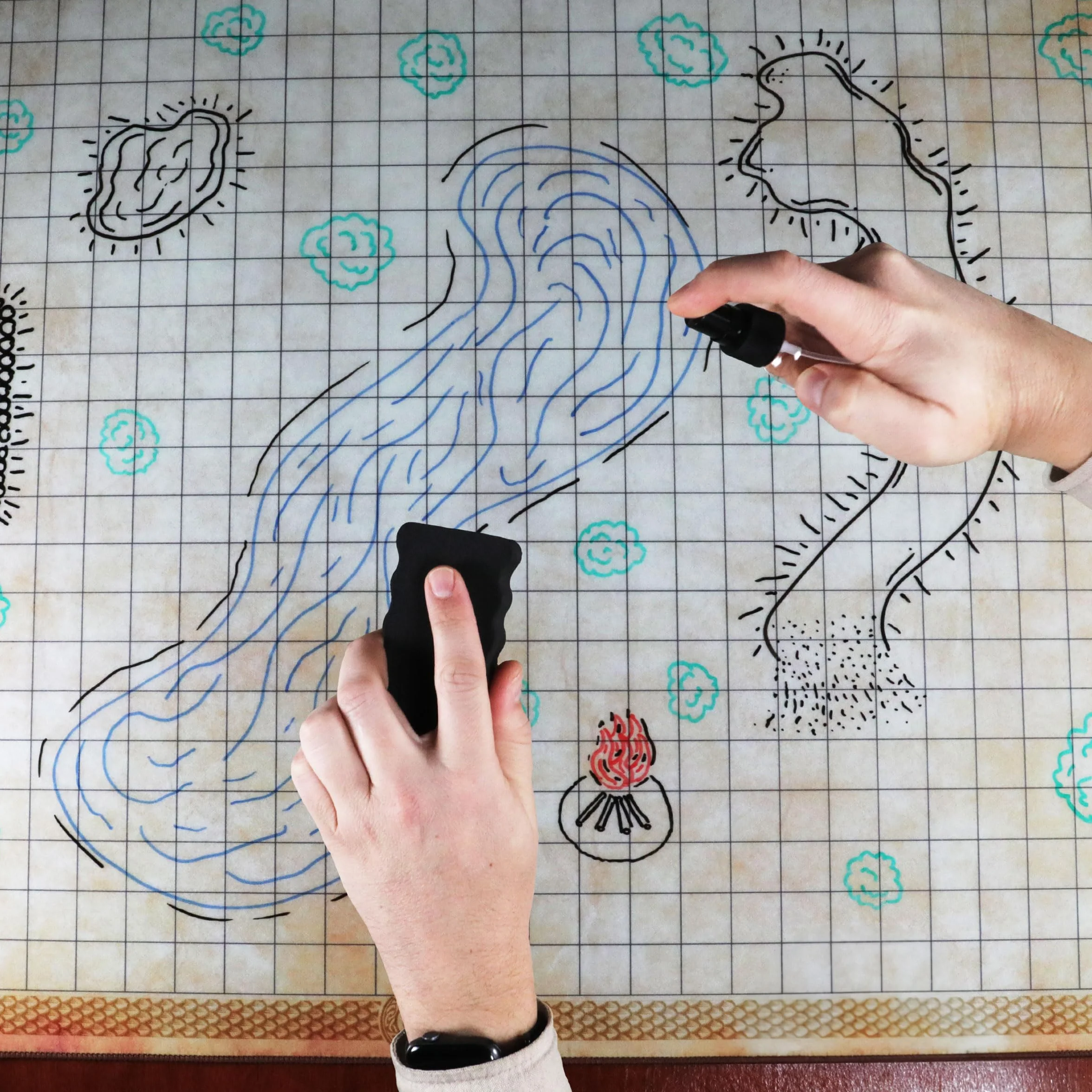 ENHANCE Deluxe Rpg Grid Mat - Mappa DND da Tavolo (60.96 x 91.44 CM) Gioco di Ruolo Dry Erase DND Mat Set Completo per Maestri e Principianti, Tappetino Battle Grid in Pergamena cancellabile