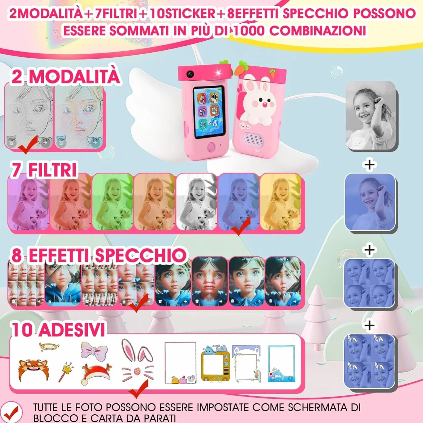 ARNSSIEN Macchina Fotografica Bambini, 180° Obiettivo,Video 1080P con Custodia Silicone, fotocamera per bambini per 3 4 5 6 7 8 anni, ragazze, ragazzi, regalo di Natale e compleanno per bambini, A200