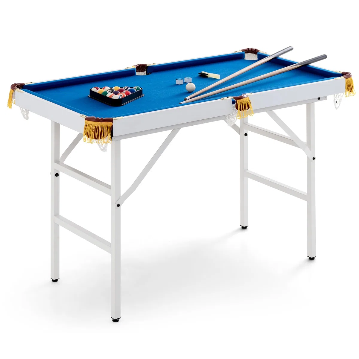 COSTWAY Tavolo da Biliardo Pieghevole, Mini Tavolo da Gioco Biliardo con Set di Accessori Stecche Palline Gessetti e Spazzola, Piedi Regolabili, per Sala Giochi bar Palestra, 122x64x78 cm