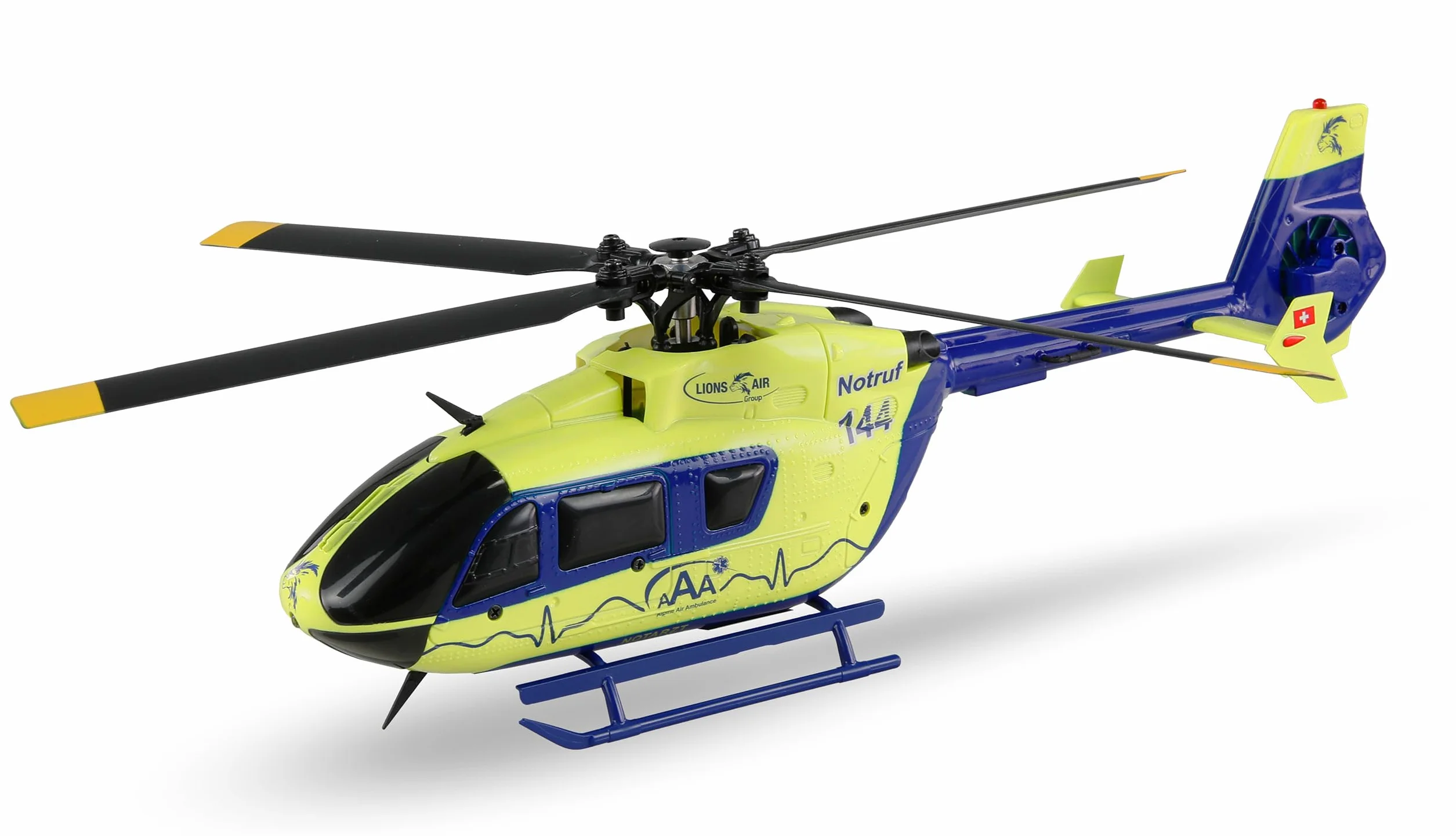 Amewi AFX-135 Alpine Air Ambulance Elicottero 4 canali 6G RTF, giallo neon blu RC telecomandato