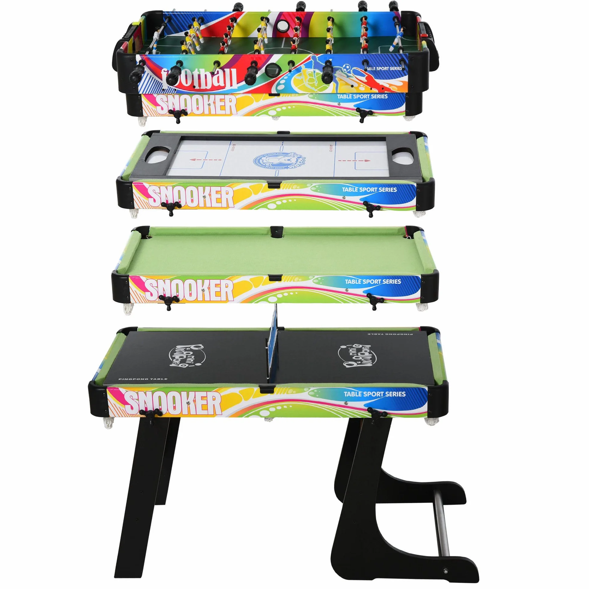 HOMCOM Tavolo da Gioco 4 in 1 per Calcio-Balilla, Biliardo, Air Hockey e Ping Pong con Accessori Inclusi, Tavolo Multigioco Pieghevole in MDF e Plastica, Multicolore