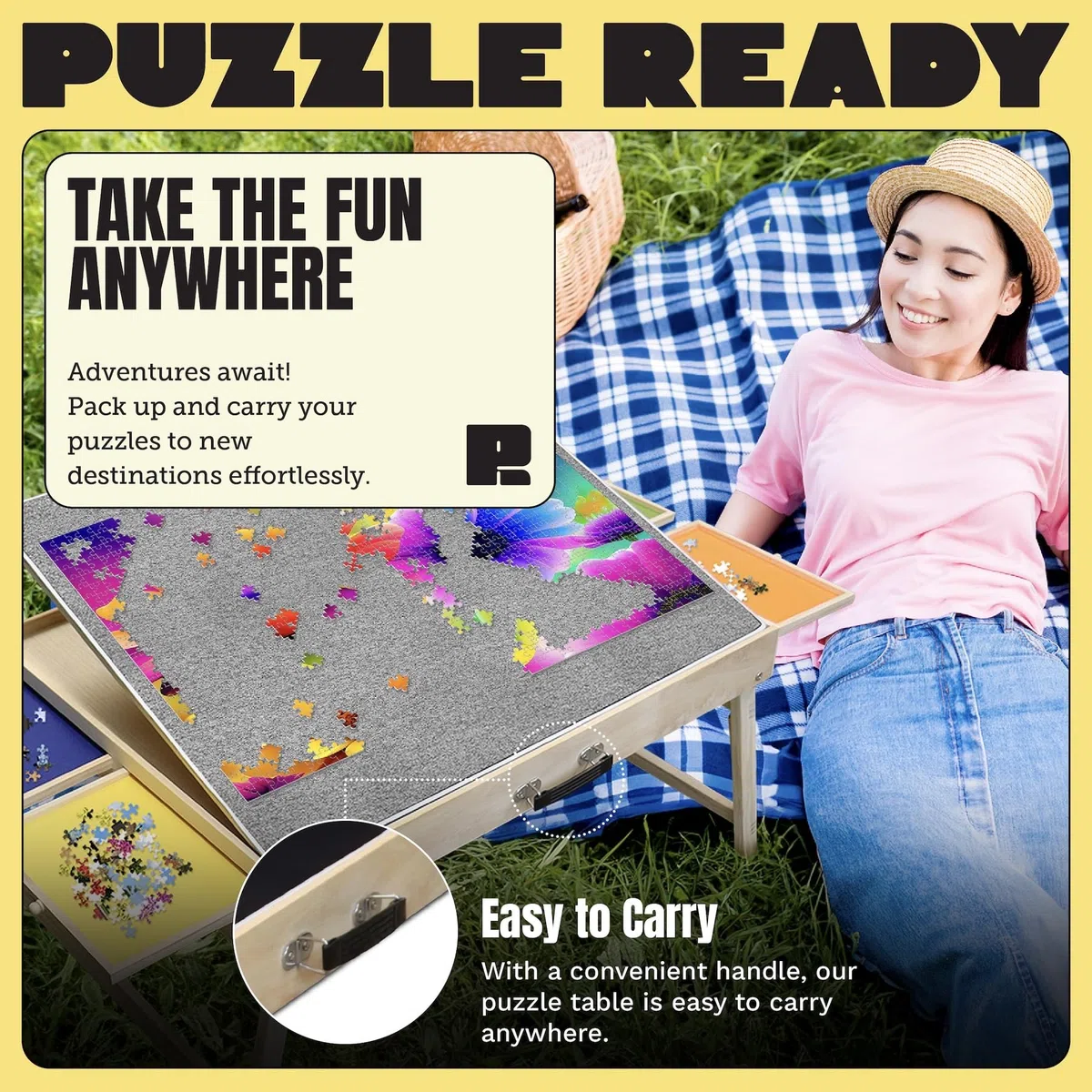 Puzzle Ready Puzzle Board with Colourful Drawers and Cover Mat (1000 pezzi (tavolo con gambe))