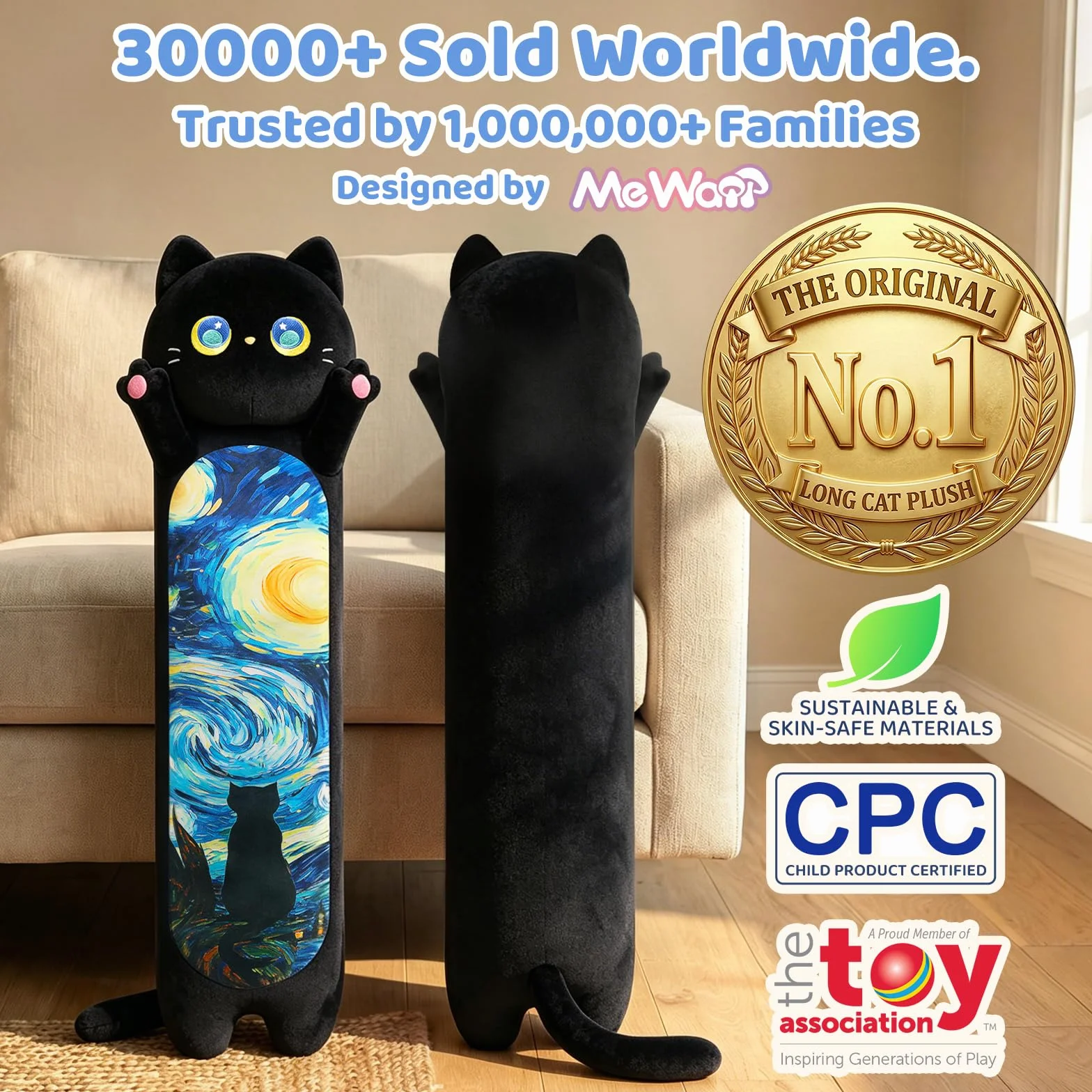 Mewaii Peluche Gatto Cuscino Lungo per Bambina 110CM Pupazzo Kawaii Giocattoli Gigante Abbraccio Morbido Cuscino Giocattolo Compleanno Regali per Lei Ragazza