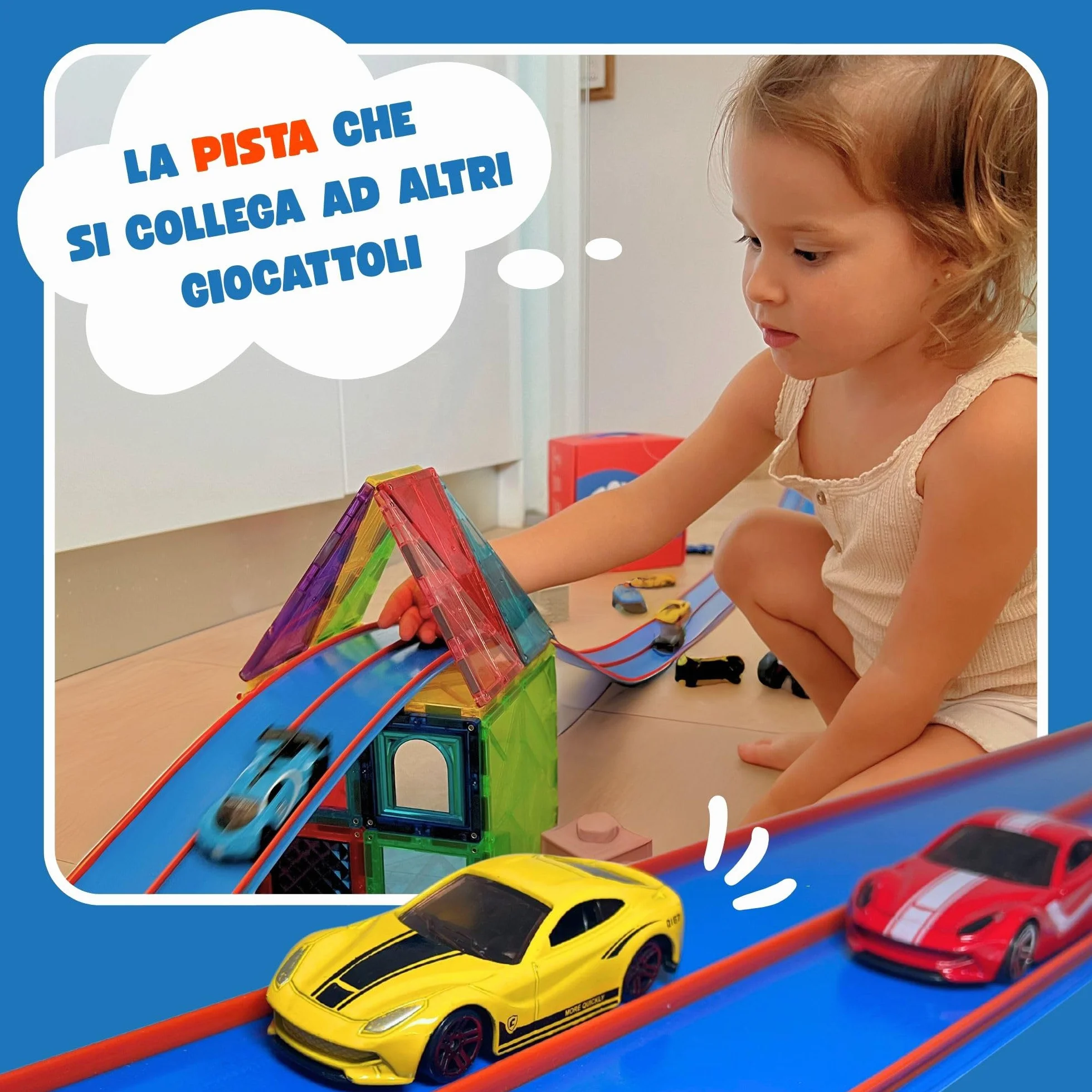 RollAndRace Pista Macchine Flessibile 400cm - Made in EU - Flexible Car Track - Gioco Bambino - Piste Car Wheels - Circuito di Corse per Bambini - Astuccio per il trasporto incluso