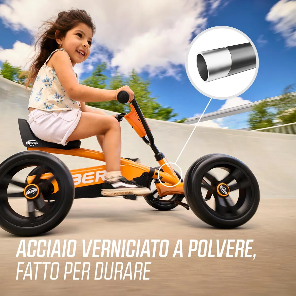 BERG Buzzy Arancione Go-Kart a Pedali per Bambini 2-5 Anni | Macchinina Cavalcabile con 4 Ruote Stabili e Sedile Regolabile