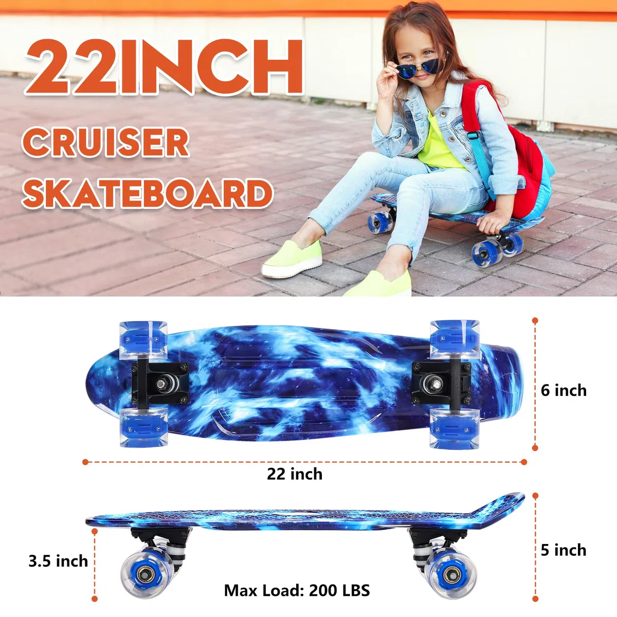 CLYCTIP Skateboard completo da 55,9 cm con ruote lampeggianti colorate e cuscinetti ABEC-11 per bambini, ragazzi, ragazze, principianti
