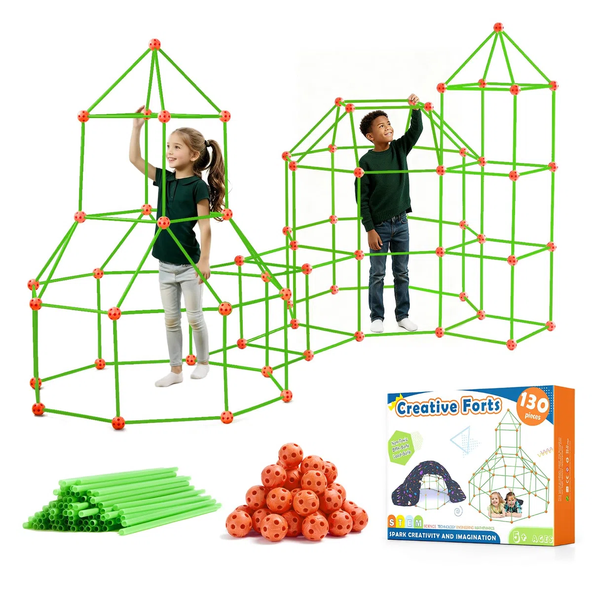 Tiny Land 130 pezzi Kit di costruzione forte bambini - Giocattolo creativo STEM Castelli fai-da-te Tenda