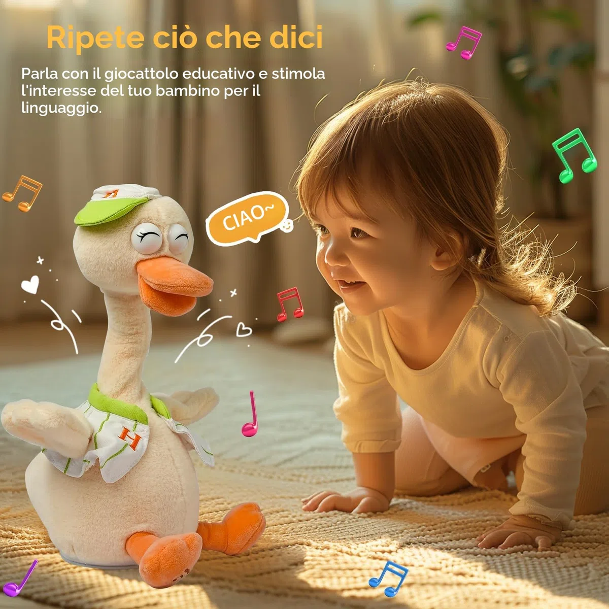 Giocattolo Parlante Anatra Peluche Interattivo Registrazione Ripetitore