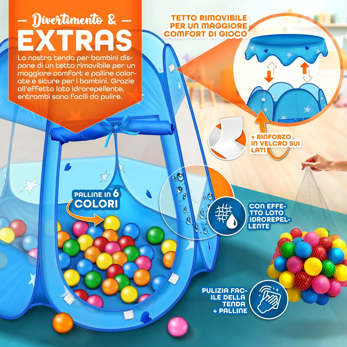 KIDUKU Tenda da gioco per bambini pop up 100 palline borsa Blu