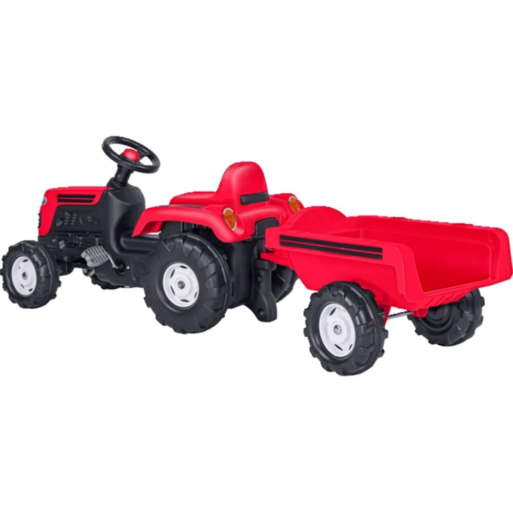 DOLU Trattore Rosso a Pedali per Bambini con Rimorchio Removibile 144x52x45 cm