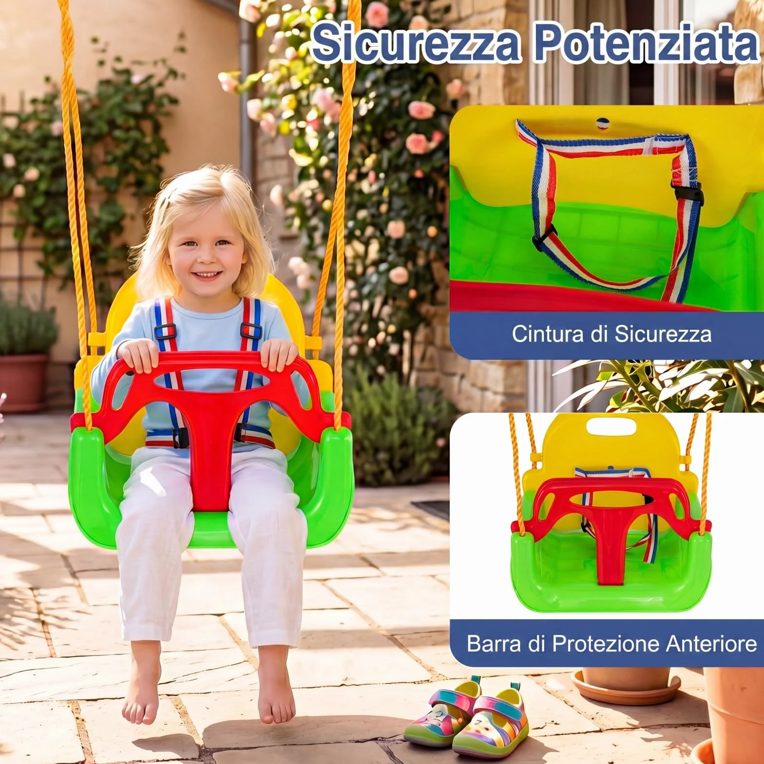 COSTWAY Set di Altalene da Interno e da Esterno, 3 in 1 Altalena da Giardino per Bambini, Corde Regolabili, per Giardino e Parco, Portata 300 kg
