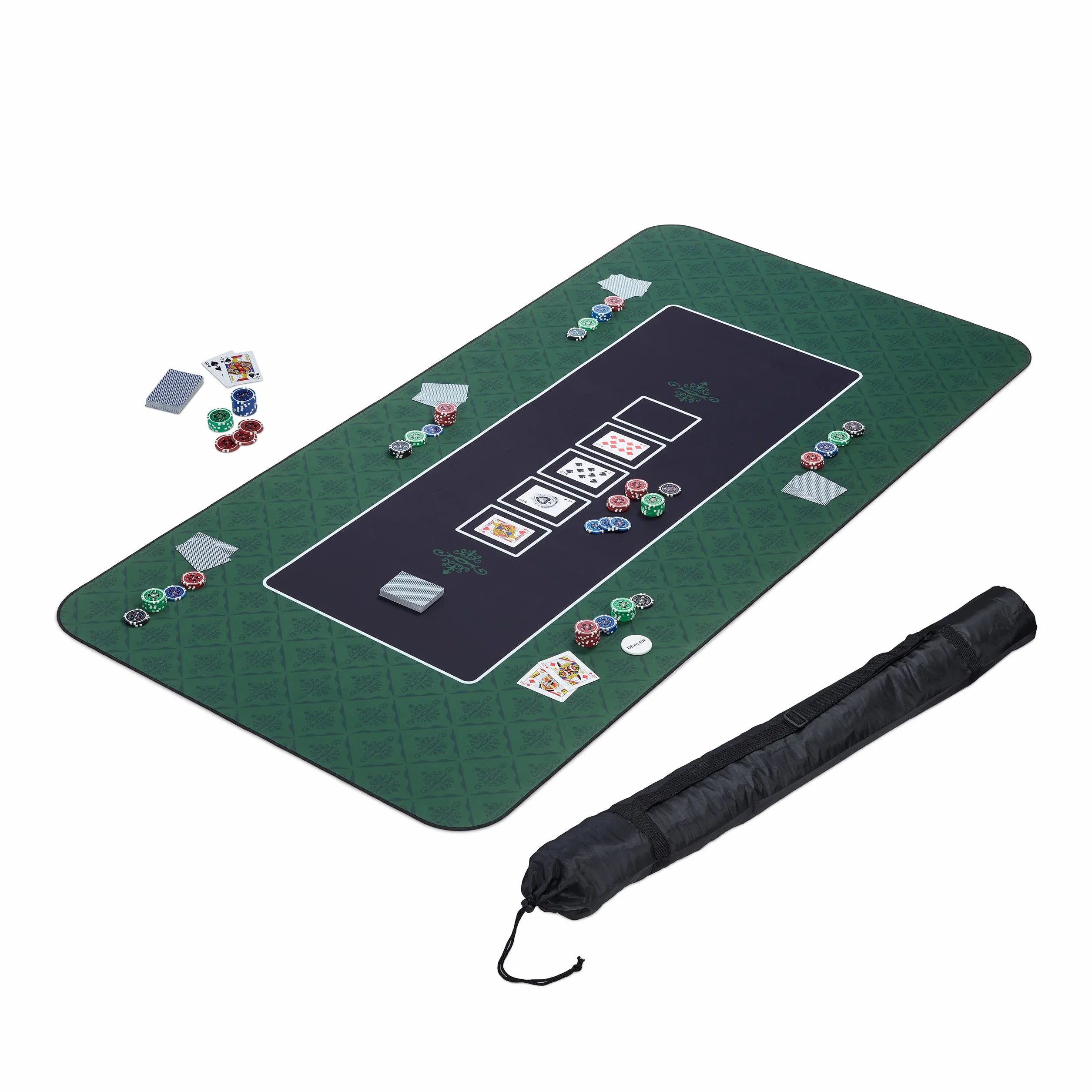 Relaxdays Tappeto da Poker 180x90 cm Texas Holdem, Panno Rettangolare in Poliestere, Verde Nero