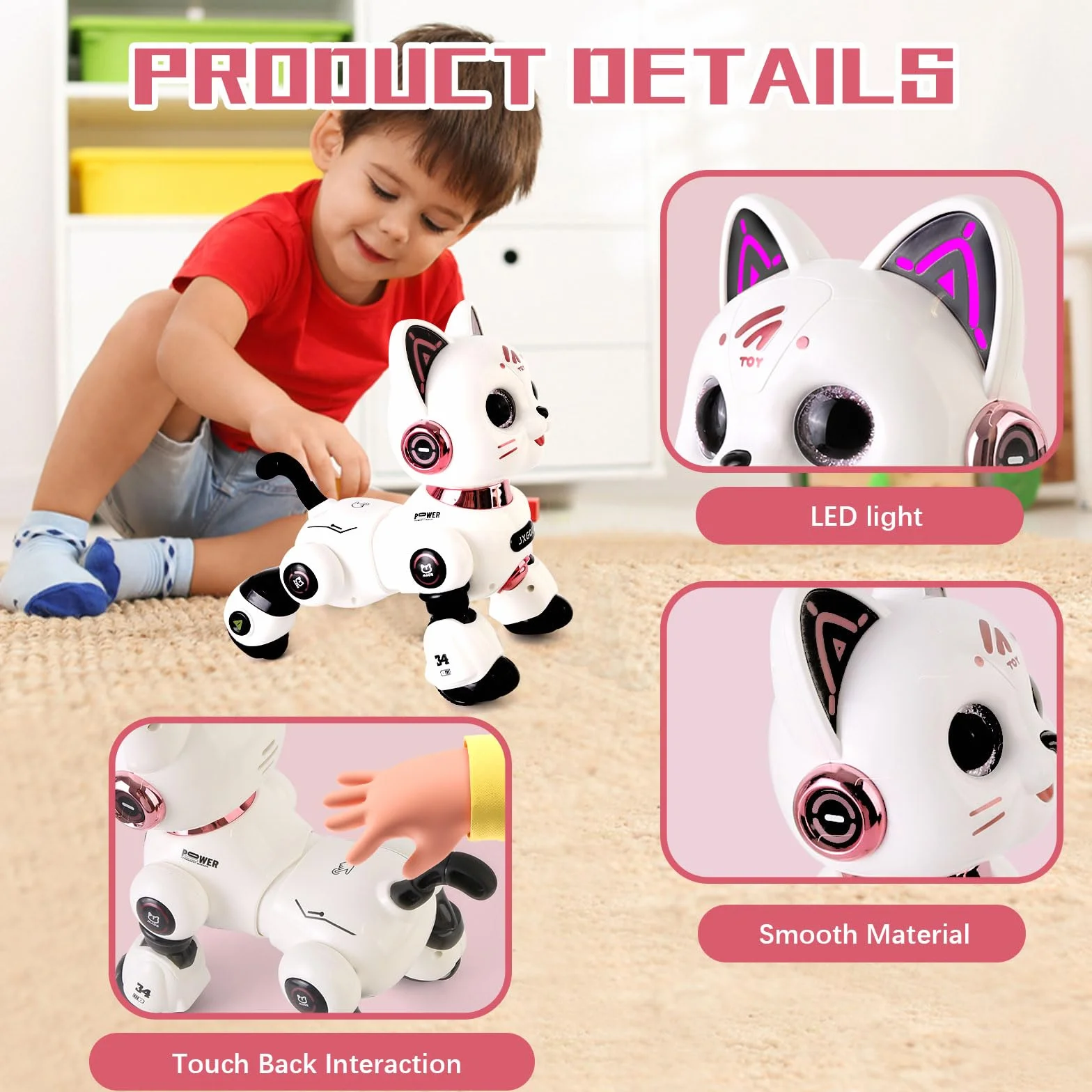Gatto Robot per Bambini,Robot Gatto Programmabile RC con Luci e Suoni,Giocattolo Robotico Gatto Intelligente,Regalo Educativo per Bambini 8+ Anni