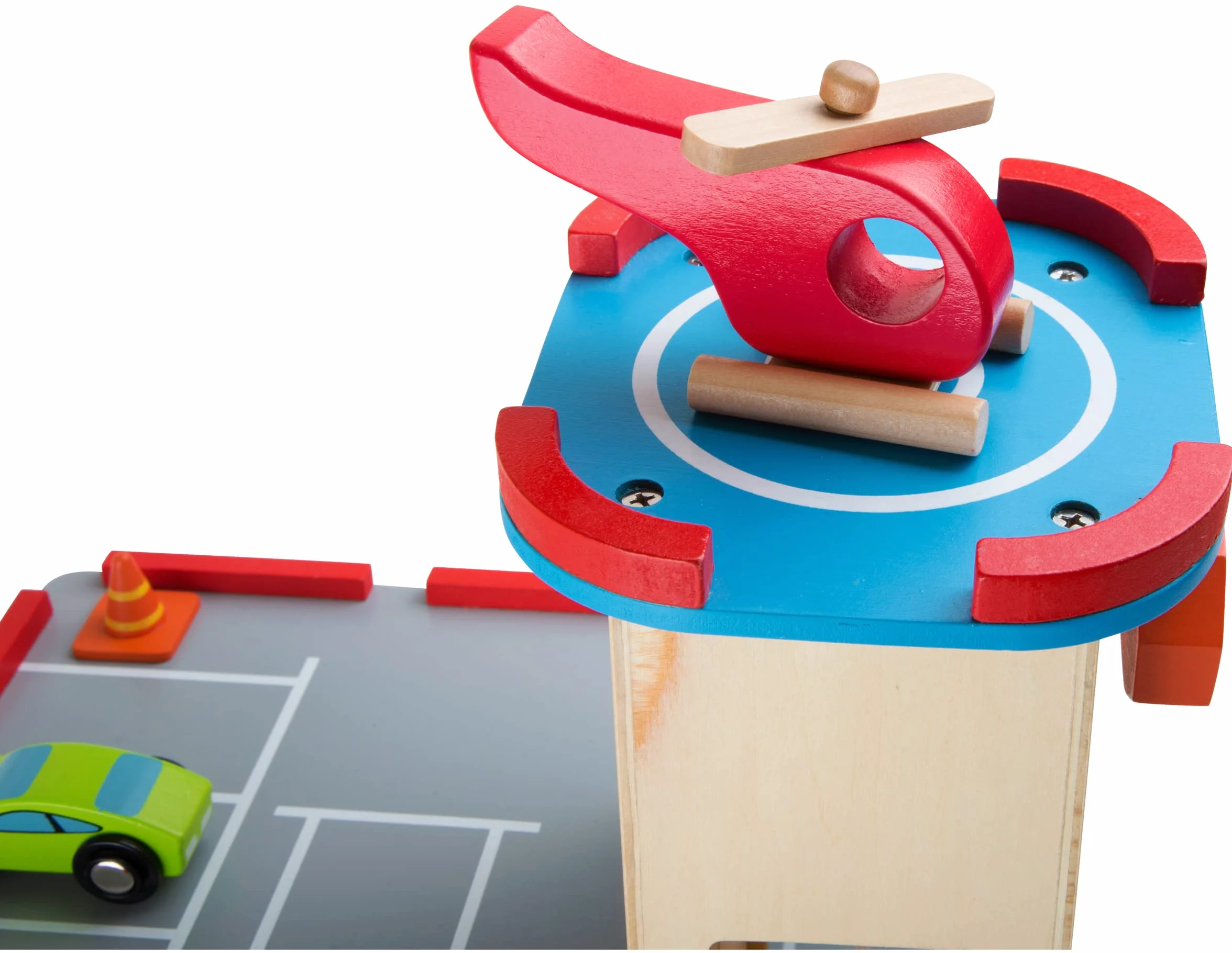 4777 Parcheggio "Discesa rapida" small foot in legno, a 3 piani, ascensore e piazzola di atterraggio per elicotteri, da 3 anni