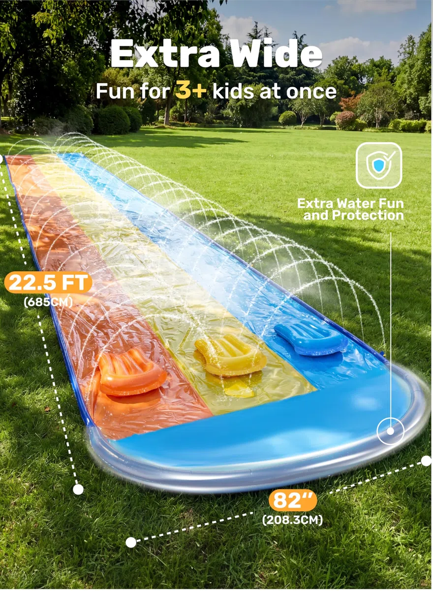 Sloosh Scivolo Triplo 22,5ft con 3 Bodyboard Irrigatore Esterno per Bambini Adulti