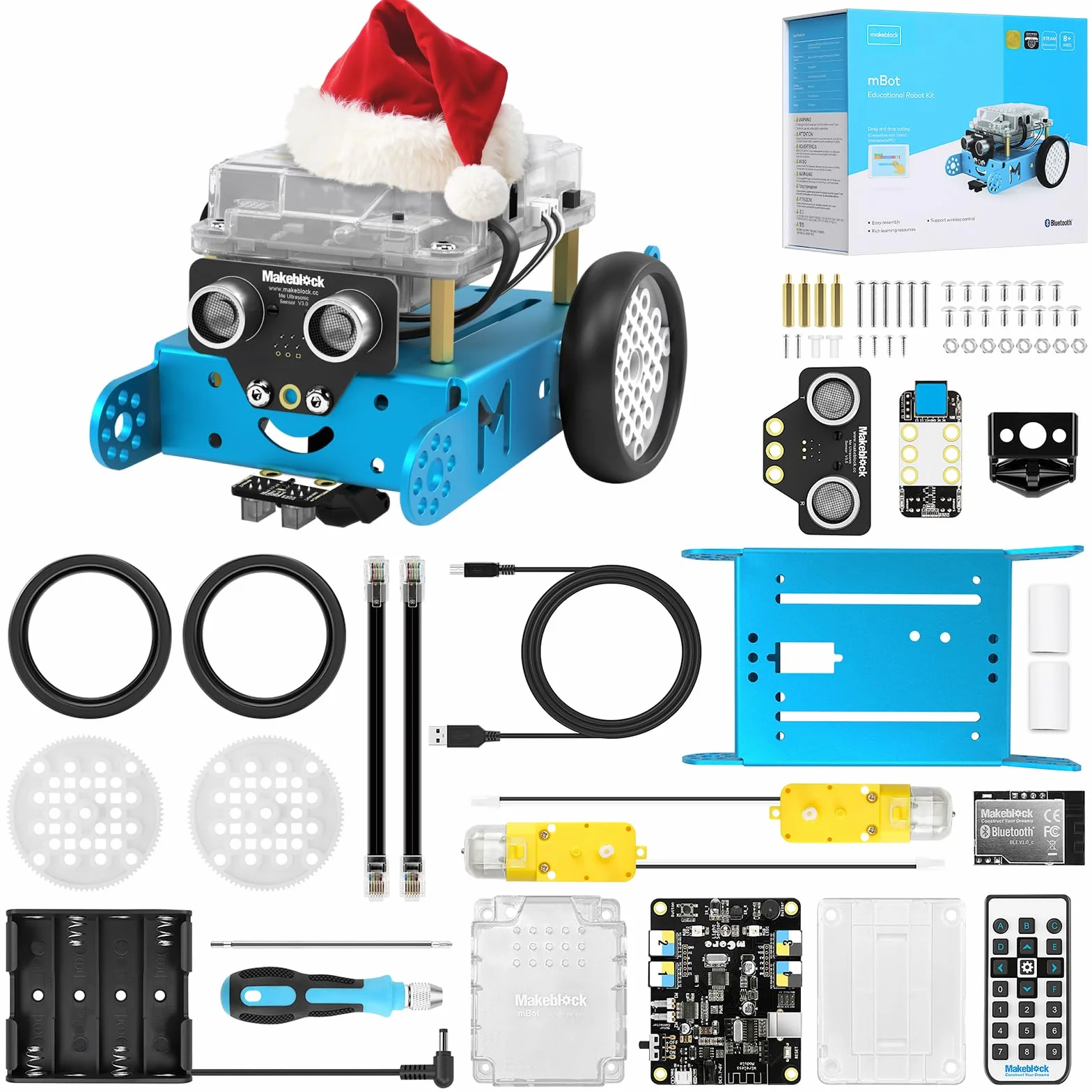 Makeblock mBot Robot Programmabile, STEM Giocattolo Compatibile con Programmazione Scratch / Arduino, Regali per Bambini Fonction Rileva Ostacoli, Segui linea, Robot di Codifica Robotico Kit - Blu