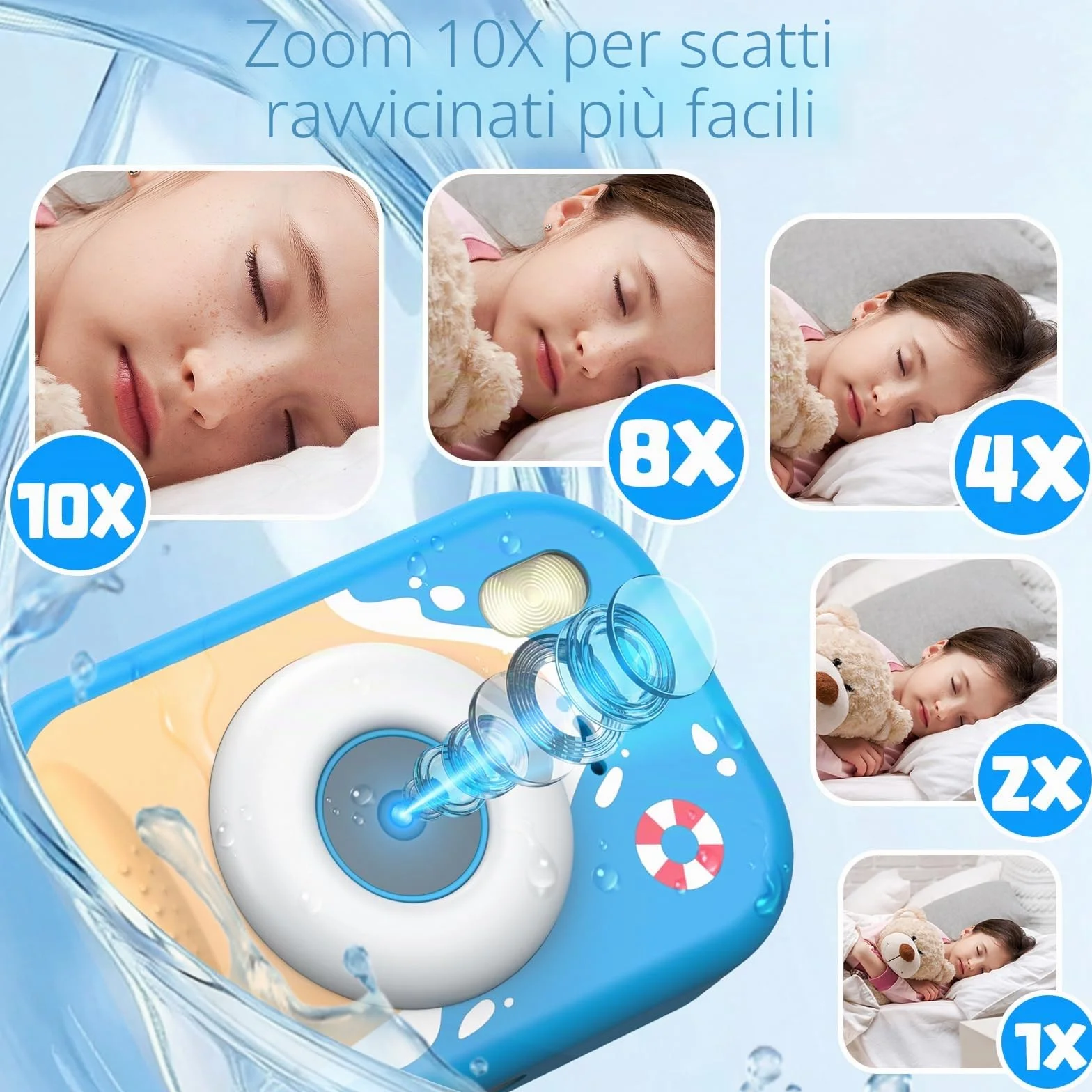 Macchina Fotografica Bambini, Fotocamera Impermeabile Bambini 48MP 1080P Macchina Fotografica Digitale Subacquea con 2,4 Pollici Schermo, 32GB Scheda, Flash LED, Regalo per Bambina e Bambino 3-12 Anni