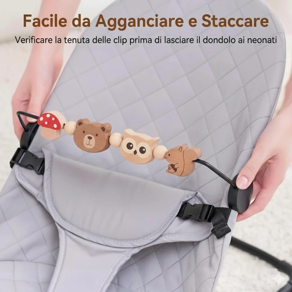 Giocattolo per buttafuori, Compatibile con BabyBjorn Bouncer Balance Soft & Bliss, Barra Giocattolo Girevole in Legno per Bambini, Giocattolo per Lo Sviluppo sensoriale (Animali)