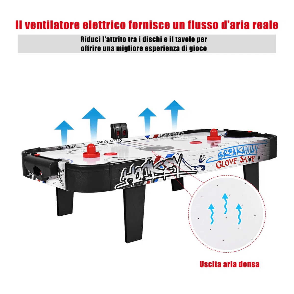 Tavolo da Air Hockey 110cm con Contatore Elettronico e Motore, Gioco da Tavolo in Legno per Bambini e Adulti