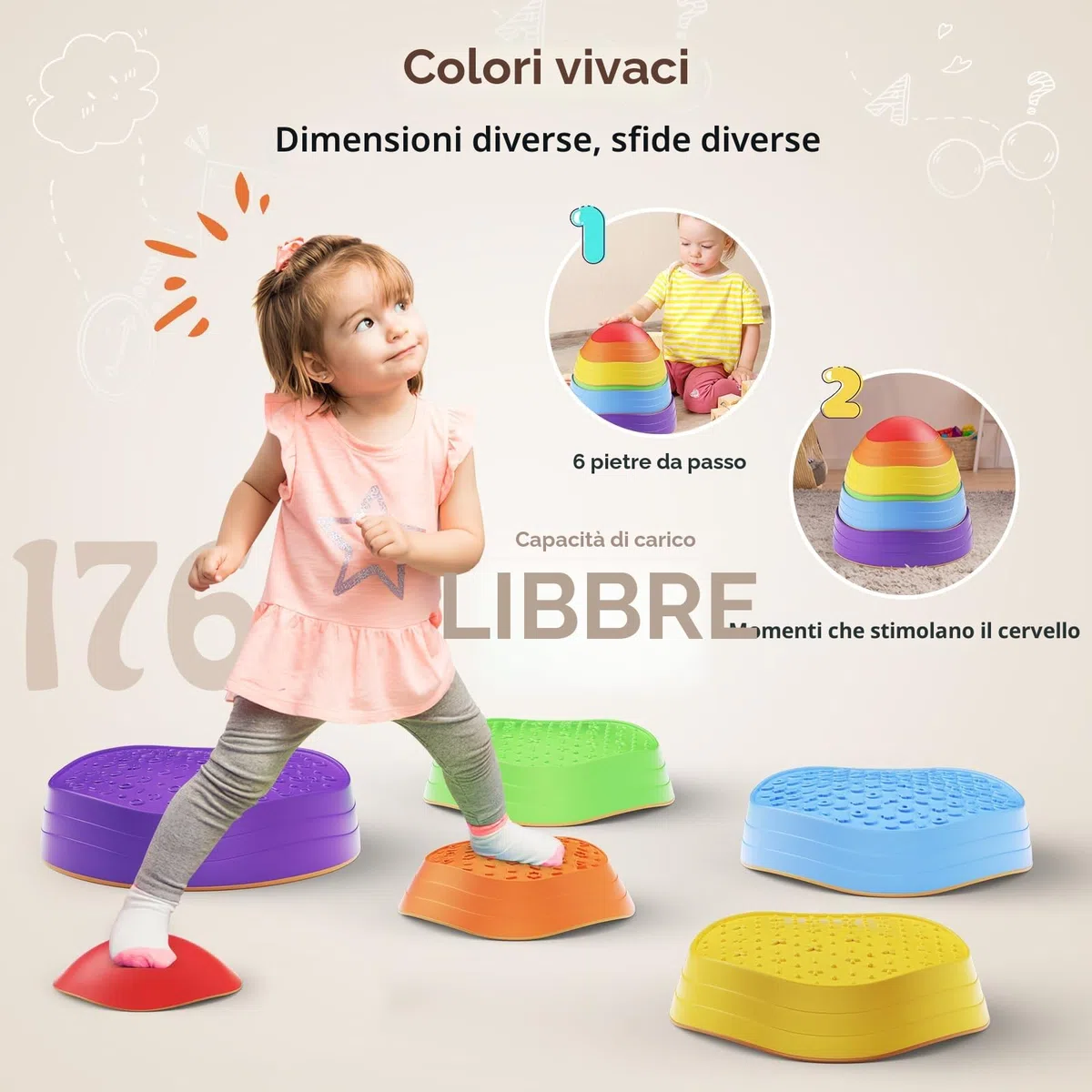 6pcs balance board bambini equilibrio pietre impilamento bambini gioco pietre promuove la coordinazione equilibrio per interni ed esterni percorsi ad ostacoli, giocattoli sensoriali