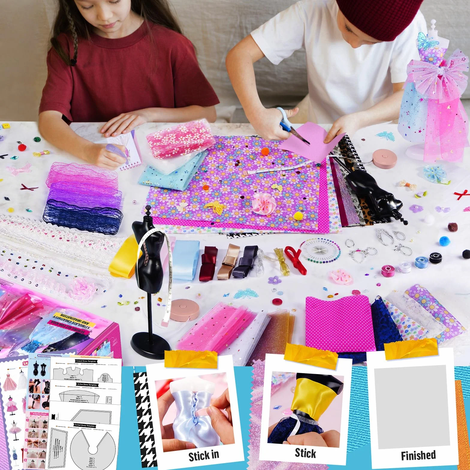 ONE TO FOUR 1000+ Pezzi – Kit Di Design Di Moda Per Ragazze con 6 Manichini, Kit Per Arte e Artigianato Creativi, Kit Da Cucito Per Bambini, Regalo di Compleanno per Bambine, 6 7 8 9 10 11 12+ anni