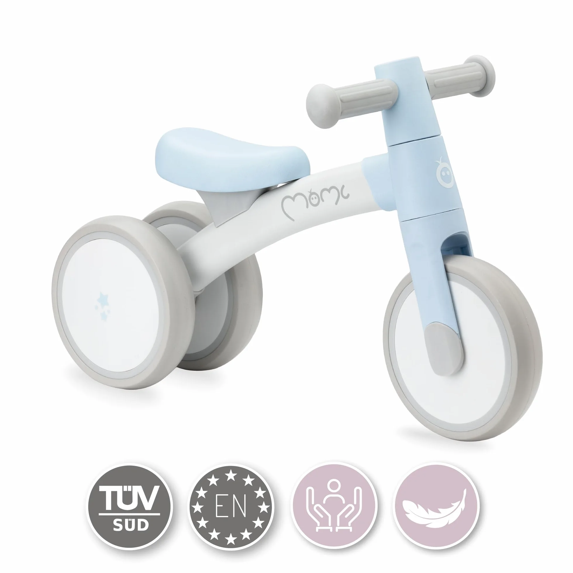 Triciclo senza pedali per bambini MoMi TEDI per bambine e bambini (peso massimo 25 kg), mini bicicletta senza pedali con ruote in plastica resistenti alla foratura, telaio in metallo leggero - 1,2 kg