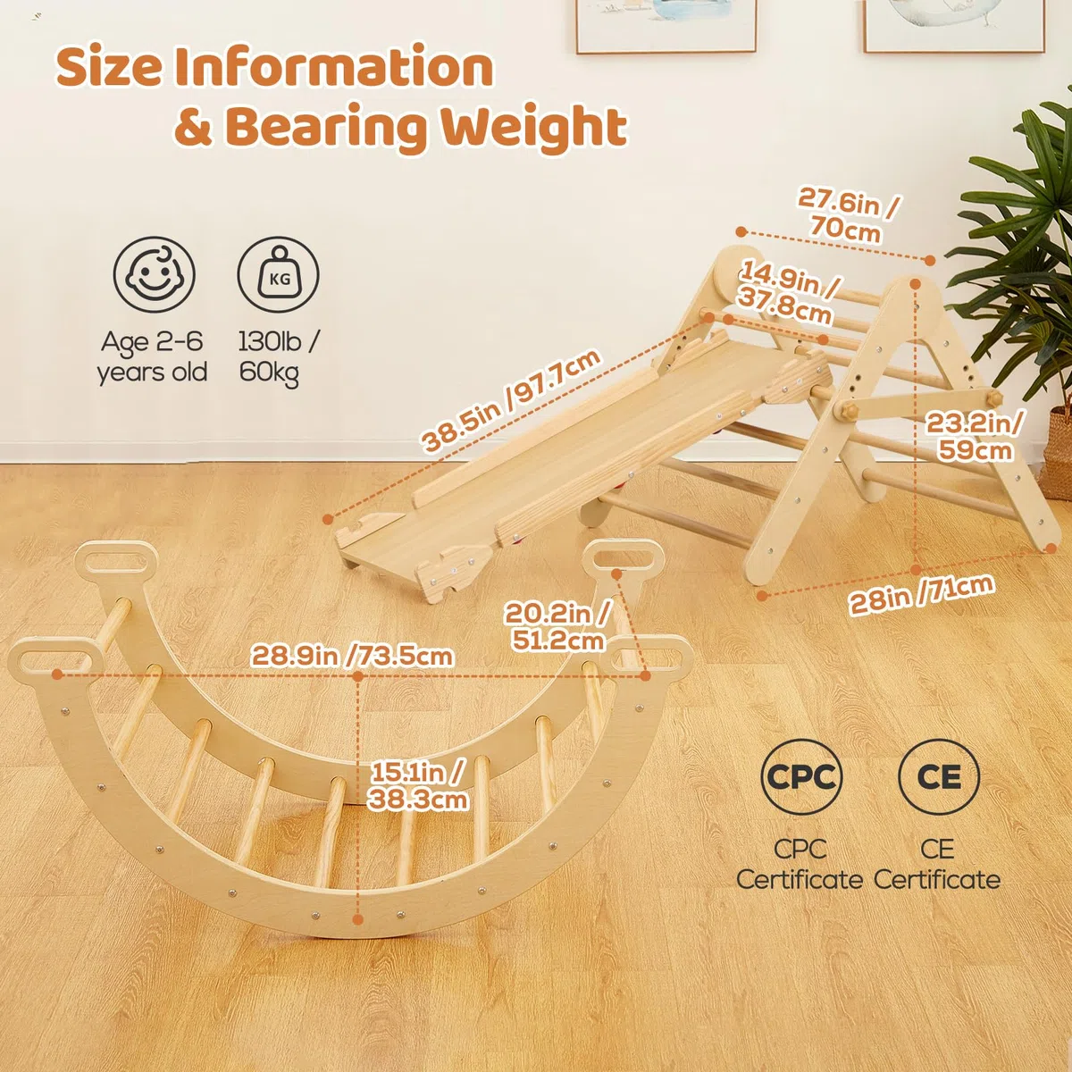 FUNLIO Montessori Pieghevole Triangolo Arrampicata 5 w 1 Regolabile Bambini 2-5 Anni