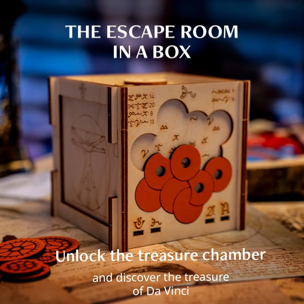INSCAPE Da Vinci's Marvel – Scatola puzzle in legno – Puzzle Box – Escape Room gioco per adulti e bambini – Giochi di aglio per adulti – Puzzle in legno 3D – Cluebox – Giochi di pensiero – Jigsaw