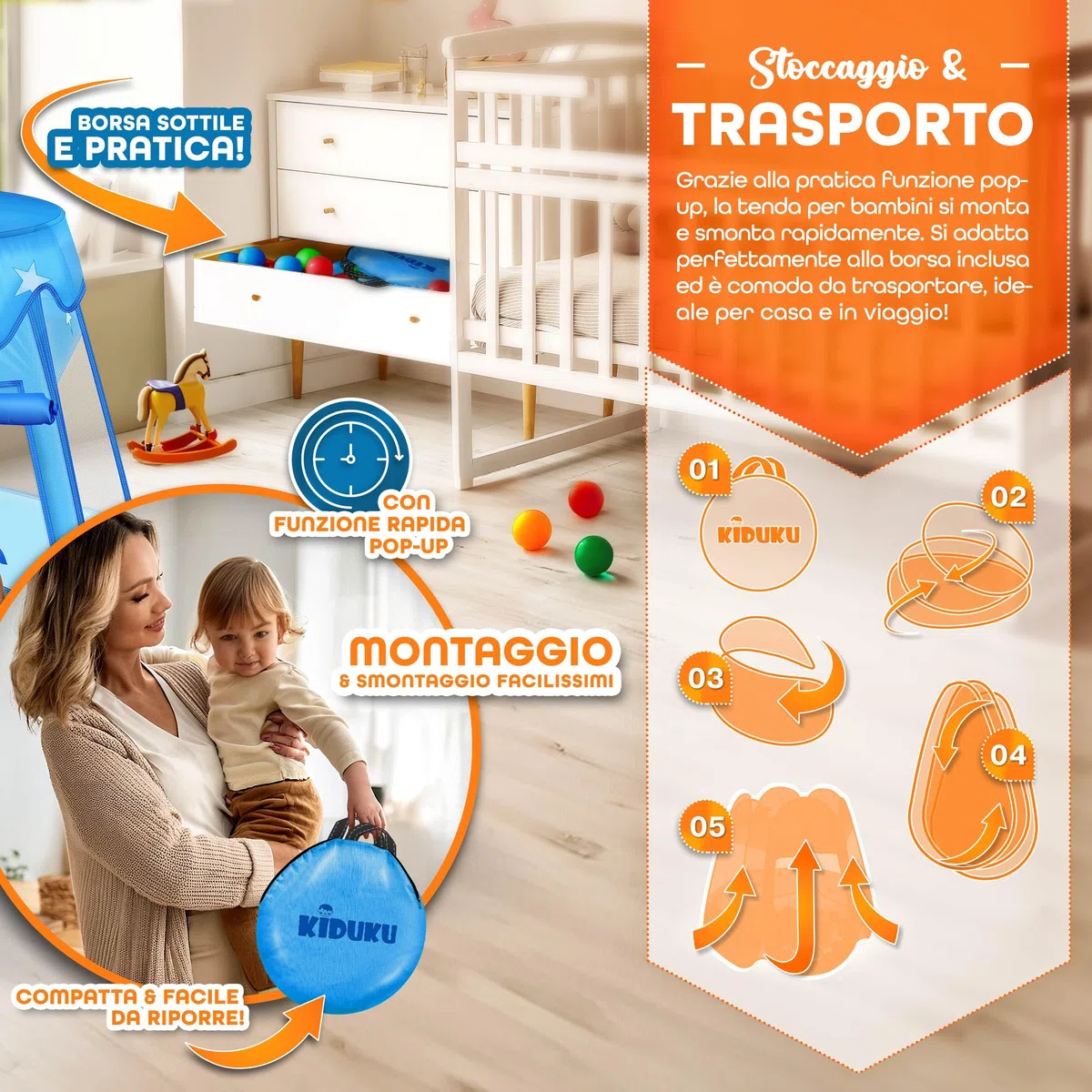 KIDUKU Tenda da gioco per bambini pop up 100 palline borsa Blu