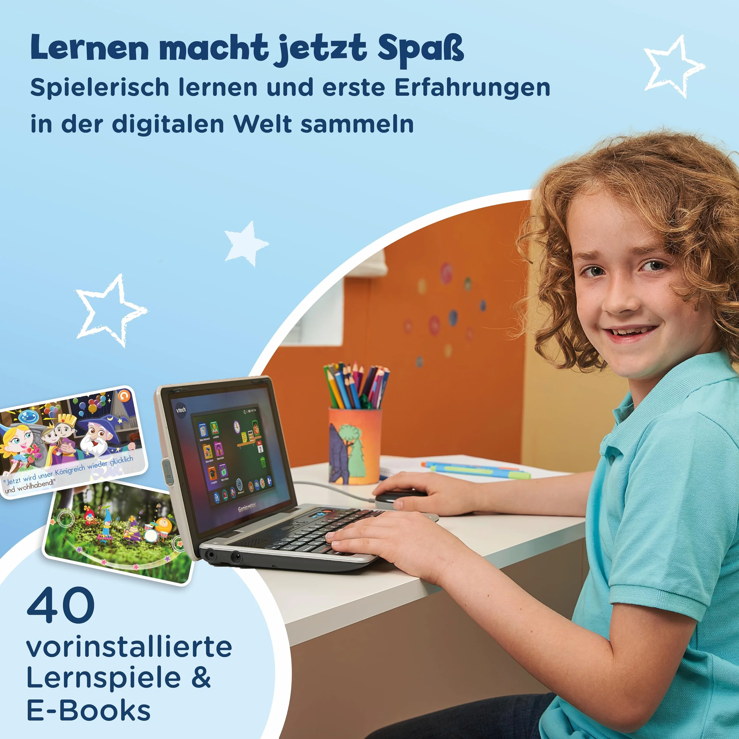 VTech Genio learning laptop XL - computer didattico con ampio schermo LCD da 7" con accesso a Internet, programma di testo e molti contenuti didattici - per bambini dai 5 ai 12 anni, grigio