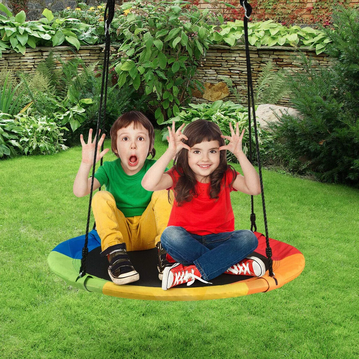 COSTWAY Altalena da Giardino a Nido per Bambini, Sedia Sospesa Giardino con Telaio in Metallo, Regolabile in Altezza 100-160 cm, per Adulti e Bambini, Portata 150 kg (Colorato)