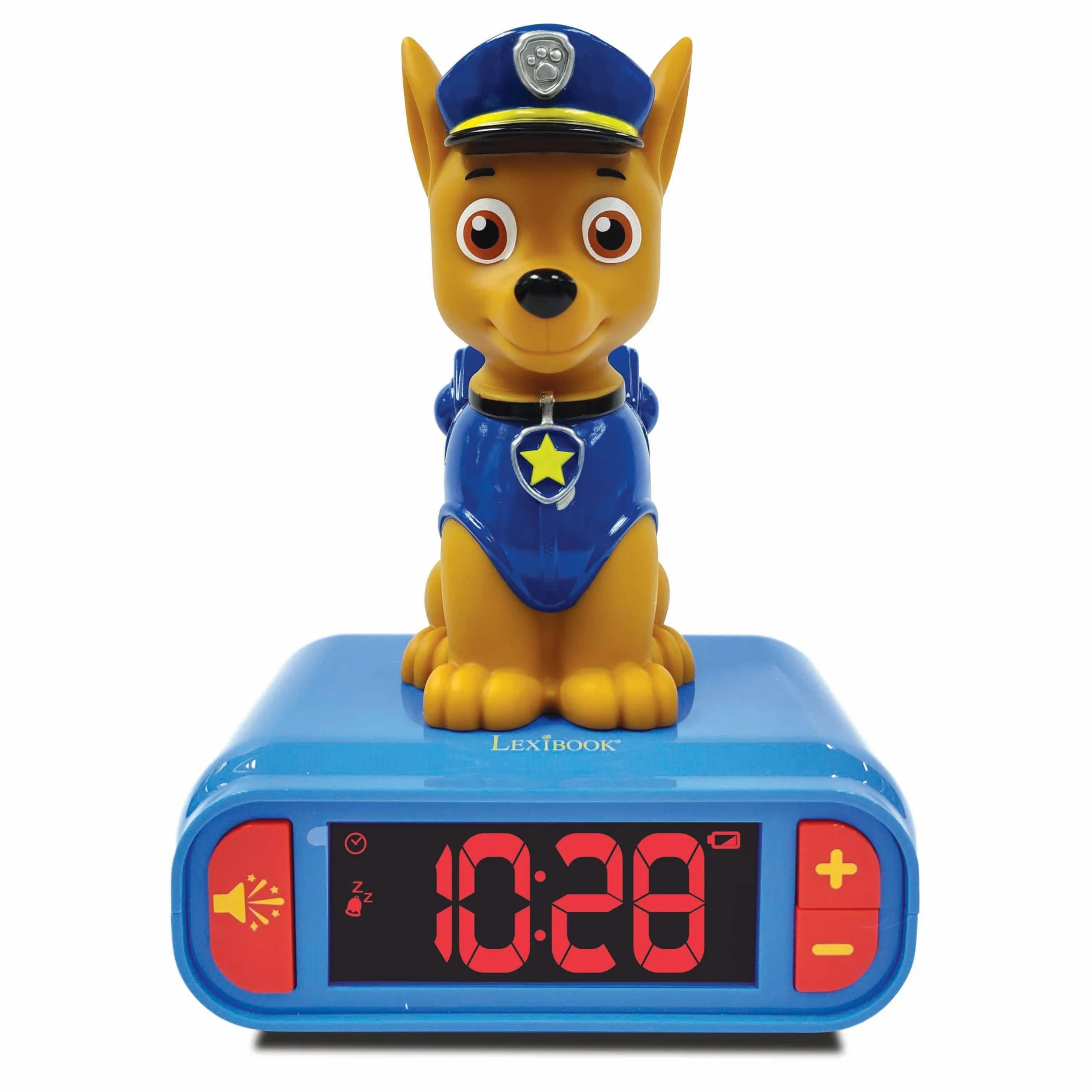 Lexibook - La Squadra dei Cuccioli Sveglia Digitale con Luce Notturna Snooze e Suoni, Orologio, Chase Luminoso Paw Patrol Marshall Cane - Blu/Rosso - RL800PALXB