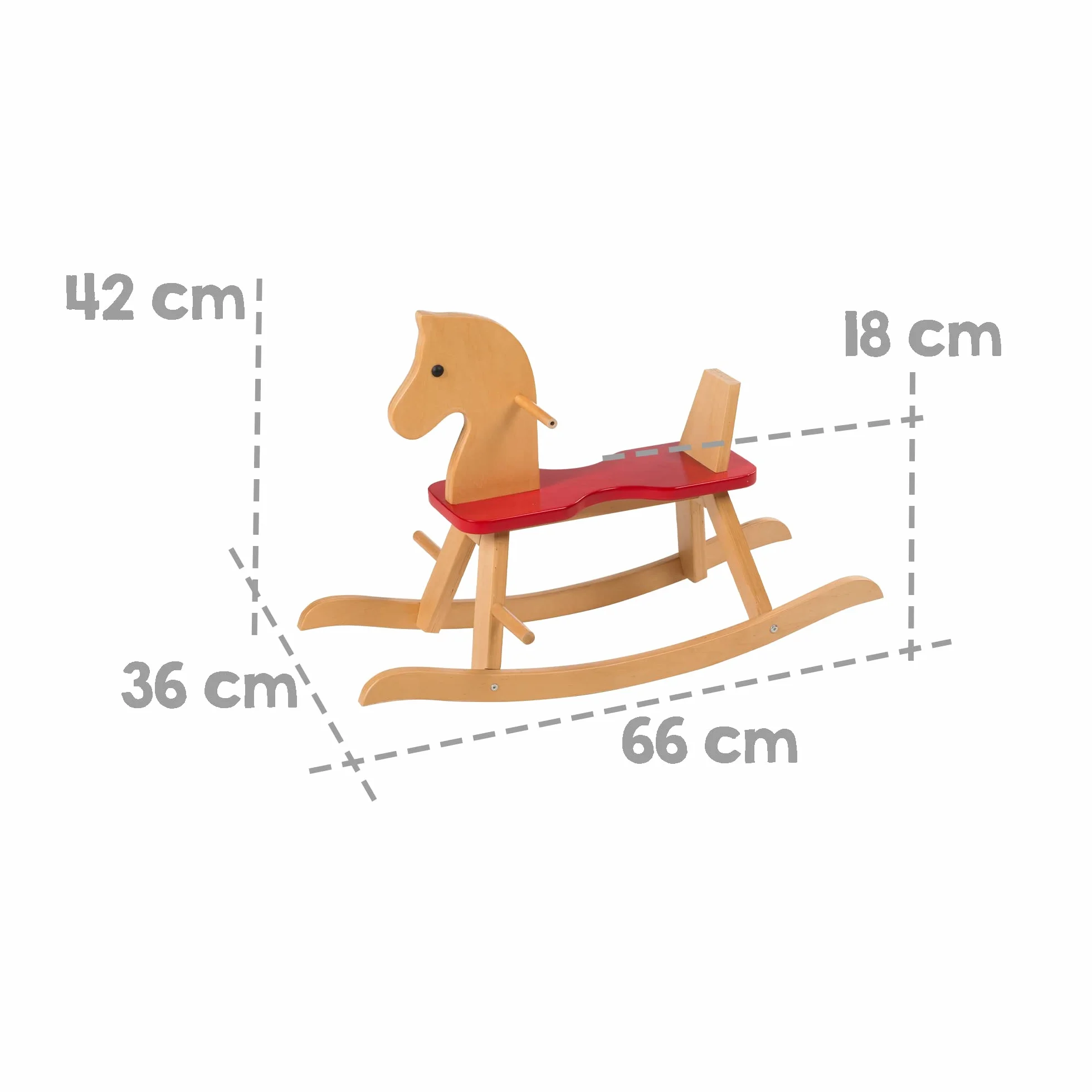 roba Cavallo a Dondolo per Bambini - Anello di Protezione Rimovibile - dai 12 Mesi in Su - Ideale come Regalo di Compleanno e Natale - Legno Massiccio - Sedile Rosso