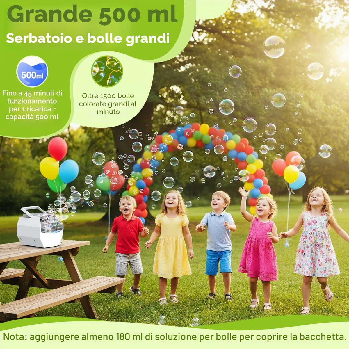 Macchina per Bolle di Sapone Automatica, Theefun Maker Automatico di bolle 1500+ /min, Macchina Bolle di Sapone Bambini 500ml Bolle di Sapone per Bambini Matrimonio Festa Compleanno