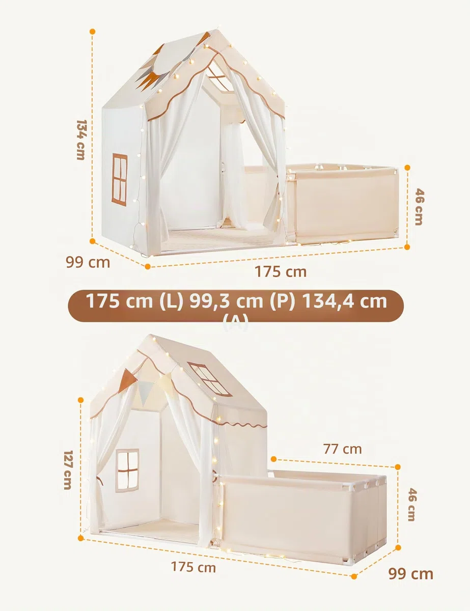 Besrey Tenda per Bambini 2-in-1 con Parco Giochi Casetta da Gioco Interna con Luci LED per 4-5 Bambini