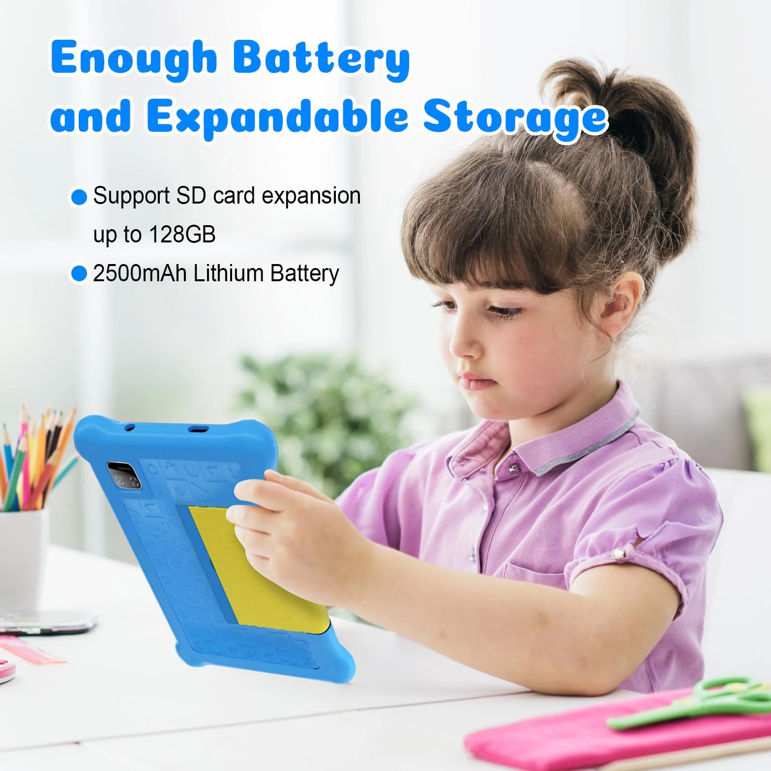 Yicty Tablet Bambini 7 Pollici Andriod 13 Tablet per Bambini Quad Core 5 GB RAM 32 GB ROM 128 GB Estensione Controllo Parentale Tablets Educativo con Custodia Antiurto (Blu)