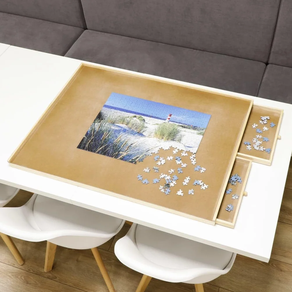 HI Tavolo per Puzzle con 4 Cassetti 76x57x4,5 cm in Legno