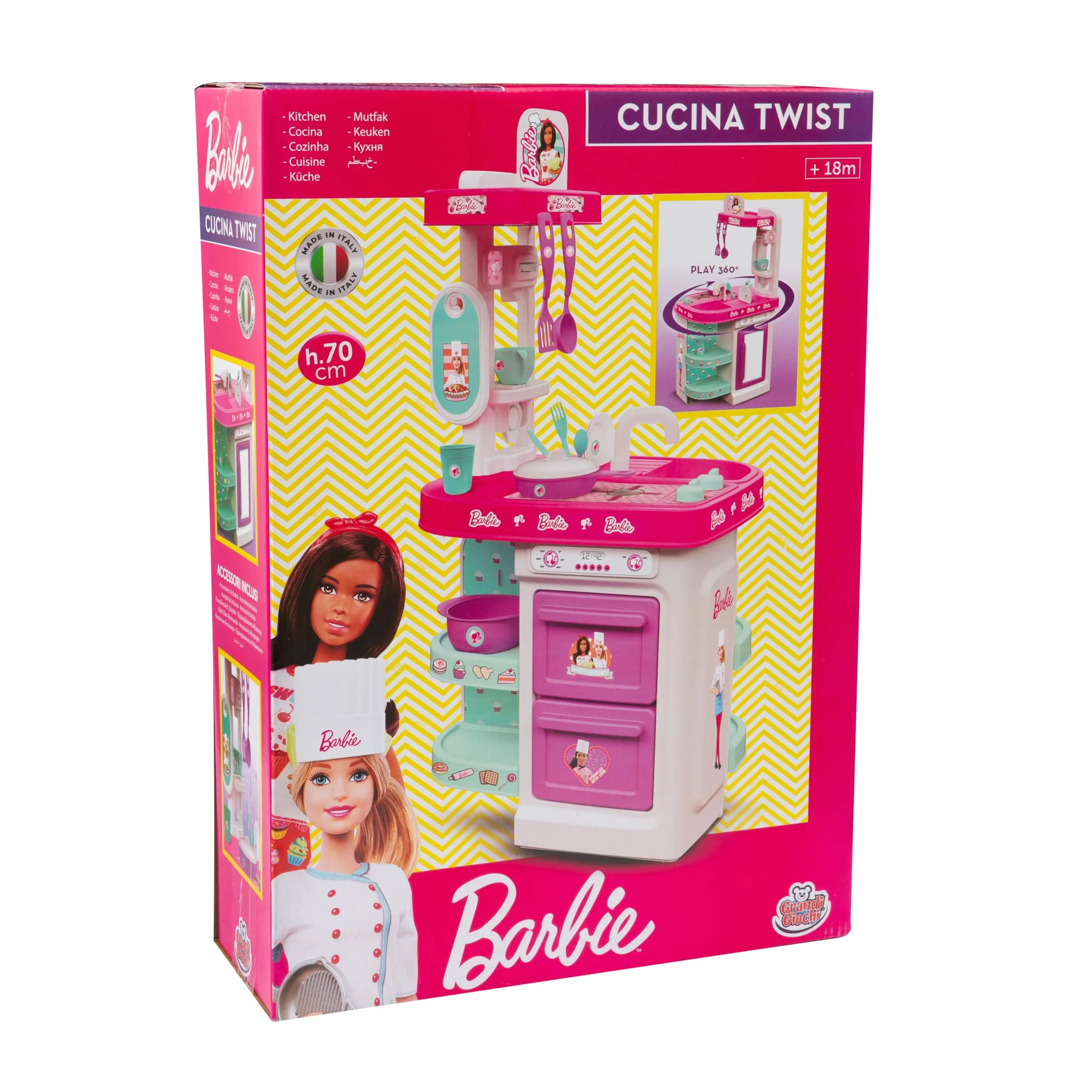 Grandi Giochi - Barbie Cucina Twist, cucina bifacciale 75 cm con tanti accessori - BAR49000
