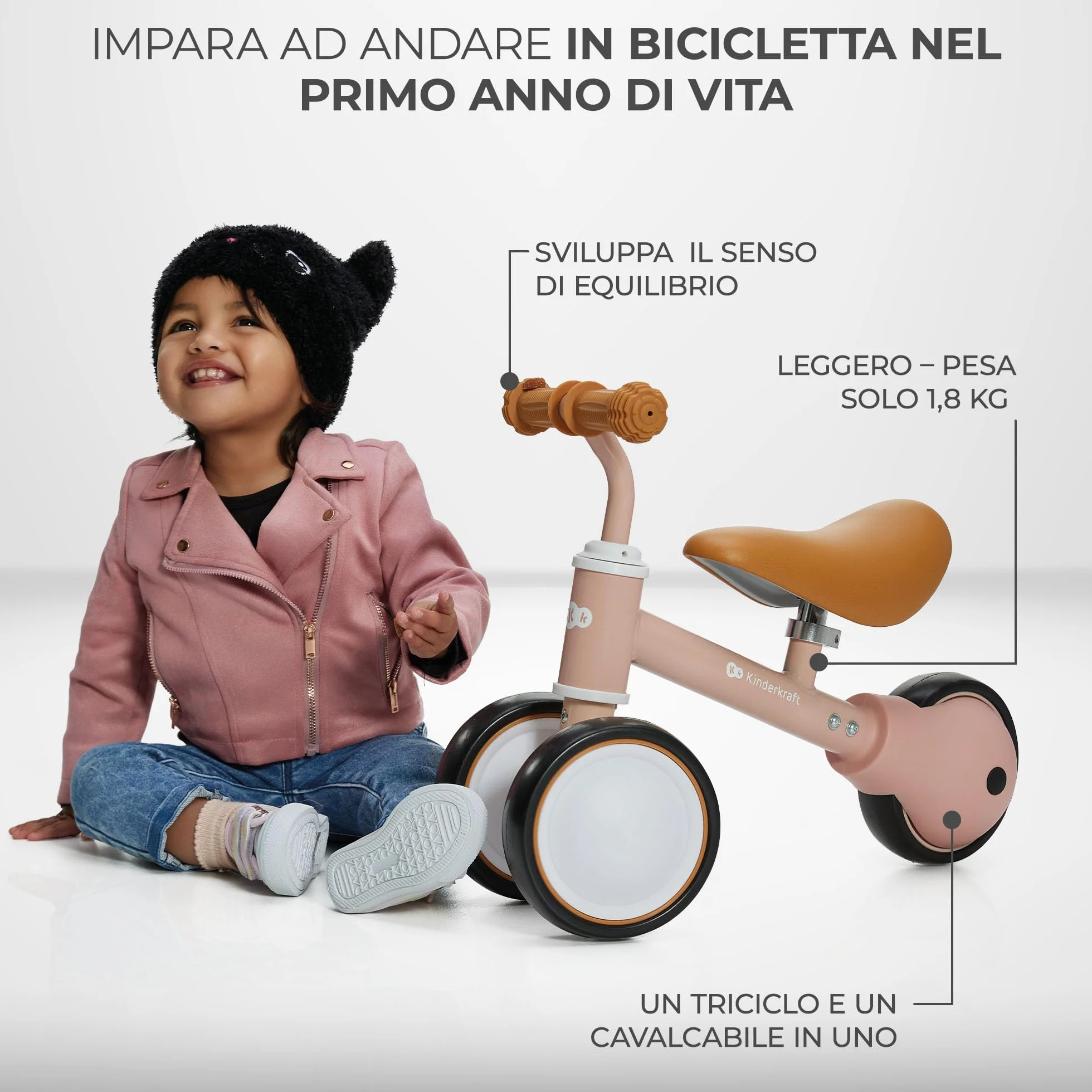Kinderkraft CUTIE Bici senza Pedali, Bicicletta in Metallo, Sella Regolabile, Leggero Triciclo, da 1 Anno, Blu