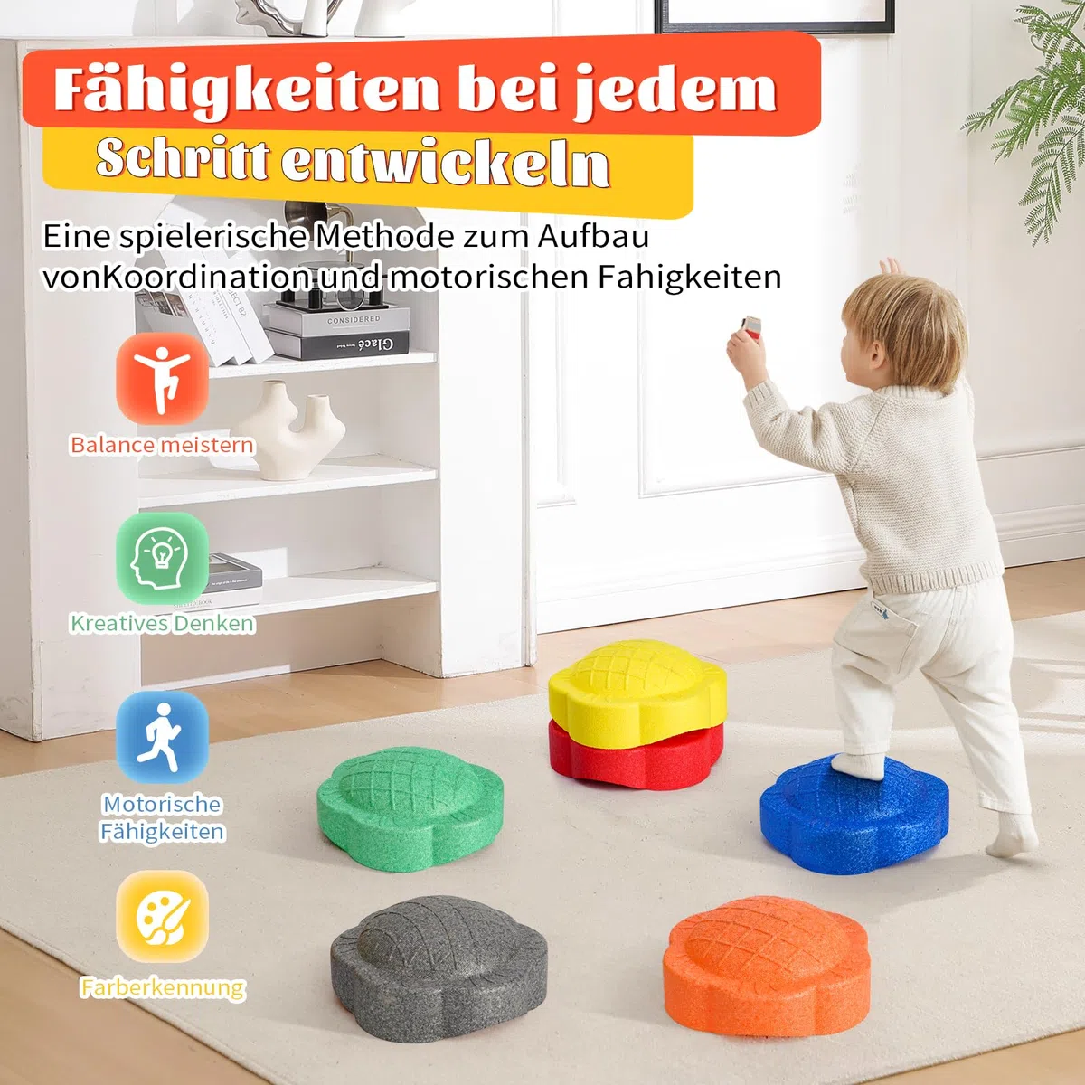 Zestaw 6 kolorowych kamieni równoważących dla dzieci sensoryczne wewnątrz na zewnątrz