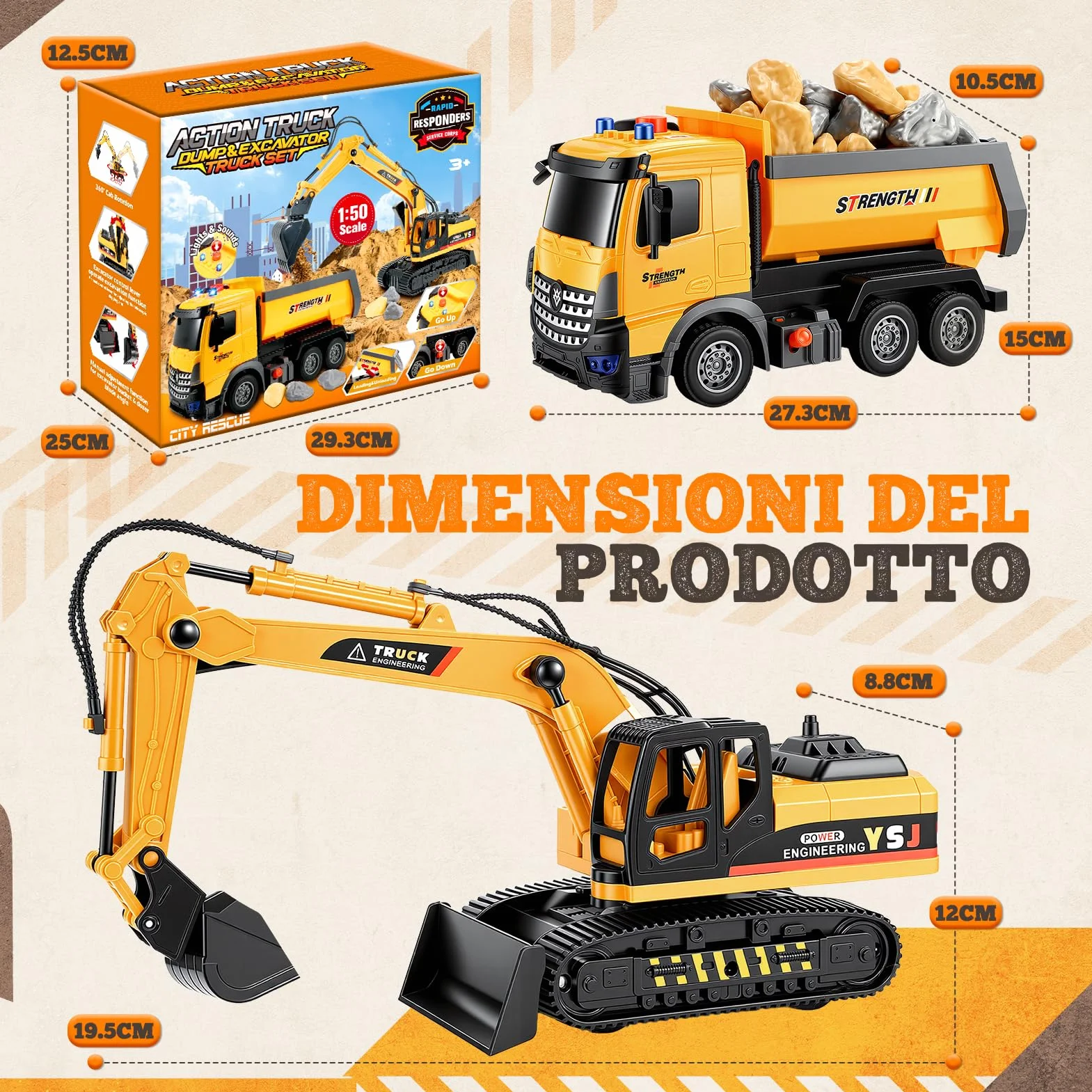 EUCOCO Giochi Bambini 3 4 5 6 7 8 Anni, Ruspa Escavatore Camion Giocattolo Per Bambini Regalo Bambino 3-8 Anni Macchinine Per Bambini Giocattolo Bambino 3-8 Anni Regali Compleanno Bambini Bambino