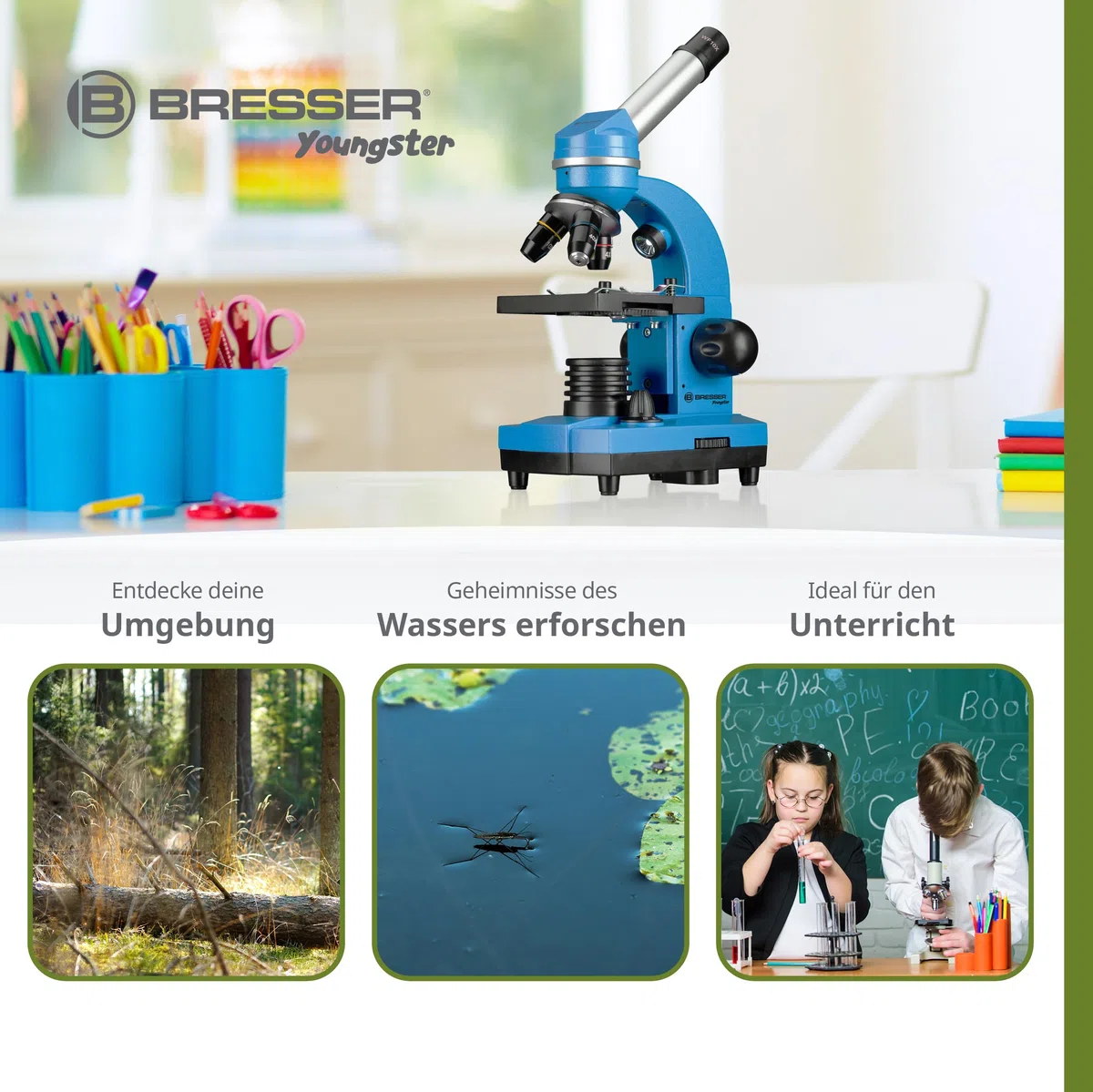 Bresser Bresse Junior microscopio per studenti Biolux Sel con supporto per smartphone, accessori e sistema di zoom Barlow, per bambini, principianti e adulti