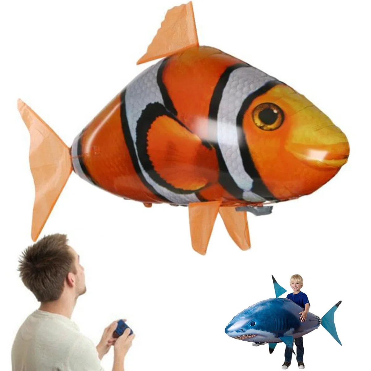 squalo telecomandato volante,squalo gonfiabile telecomandato,pesce volante telecomandato,squalo telecomandato palloncino, gonfiato RC Palloncino Gonfiabile Giocattolo Squalo Clown Pesce Bambini-B