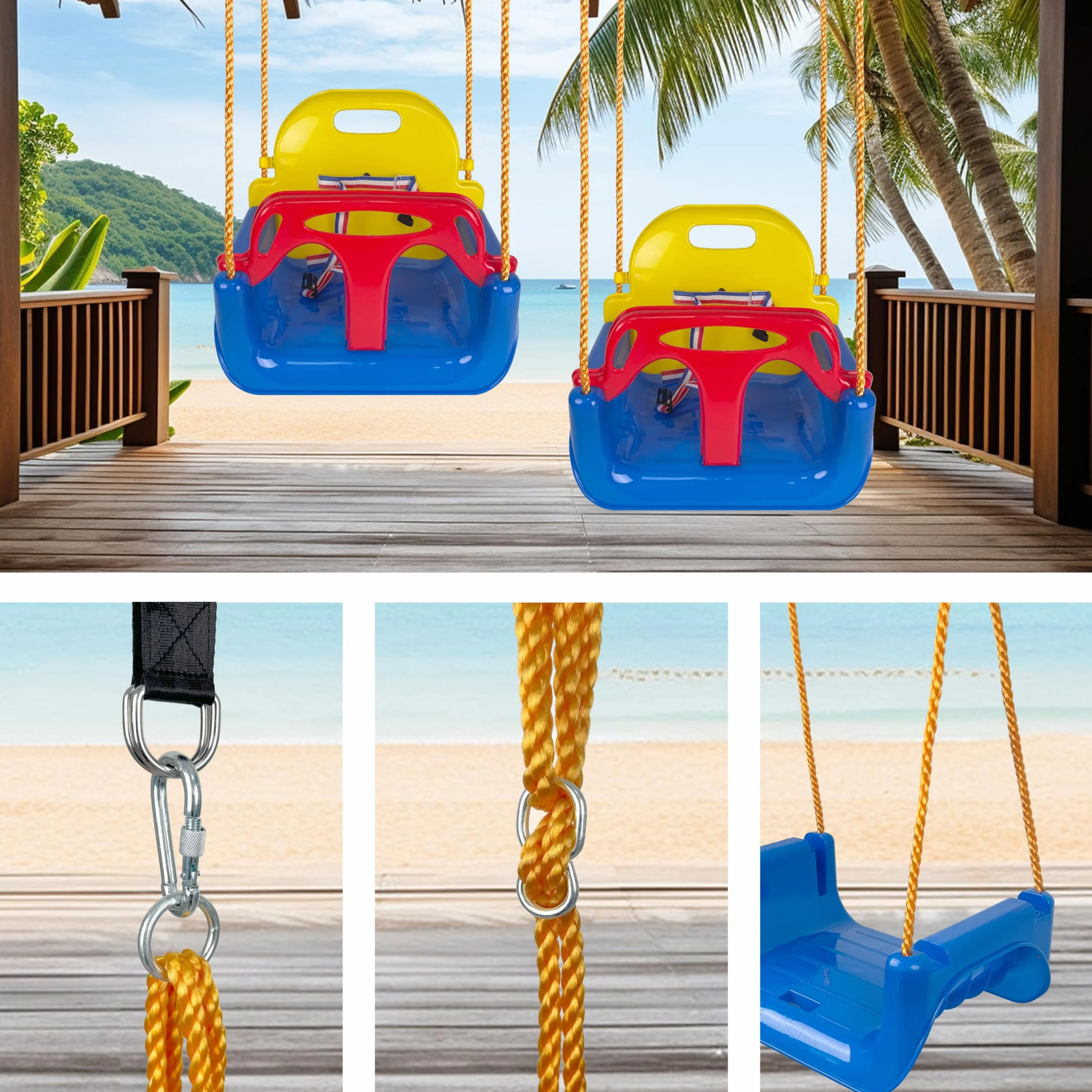 KINSPORY Altalena da Giardino 3 in 1 per Bambini, Altalena per bambini 3 in 1, Seggiolino Altalena Bambini Sedile in Plastica con Schienale e Cintura di Sicurezza per Esterno e Interno (Blu Scuro)