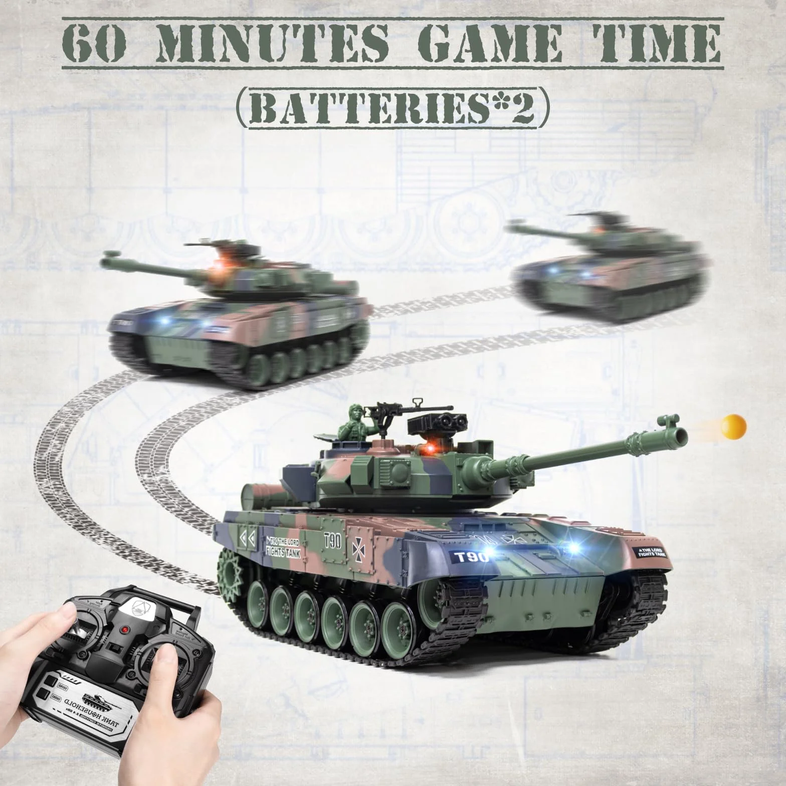 Carro Armato Telecomandato T90 1:18, Serbatoio Telecomandato Sparo BB, Fumo, Suoni e Luci Realistici, 2.4GHz Carro Armato Radiocomandato, Remote Control Tank Giocattolo Militare per Bambini e Adulti
