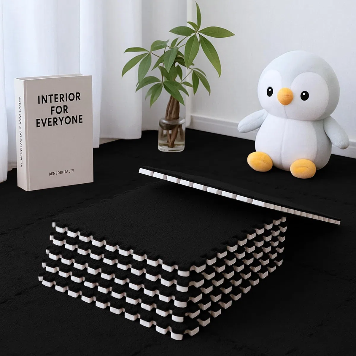 Tappetini in schiuma di peluche nero 30x30x1,25 cm 12 pezzi per giochi