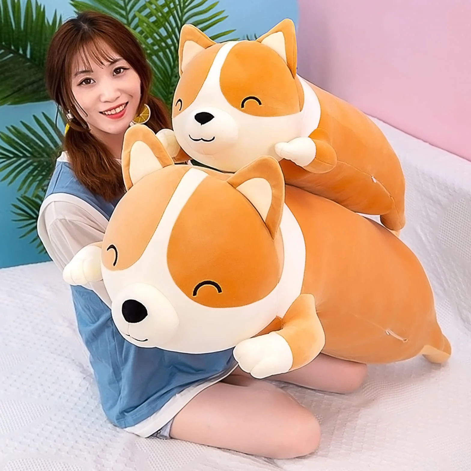 SNOWOLF Shiba Inu - Cuscino in peluche per cani e corgi Akita, morbido peluche confortevole, regalo per ragazze e ragazzi (giallo, 100 cm)