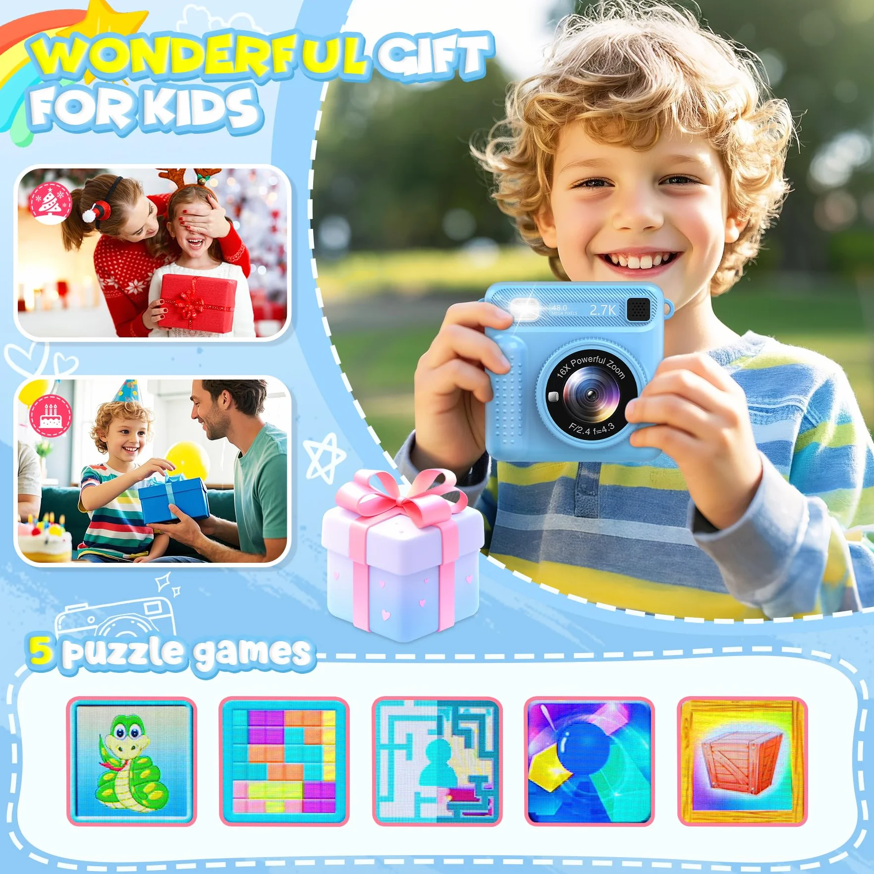 Macchina Fotografica Bambini Istantanea, 2.4 Pollici 1080P Fotocamera Bambini Digitale con 32GB Scheda e Carta da Stampa, Giocattolo Regalo di Natale Compleanno Bambino e Bambina 3-12 Anni