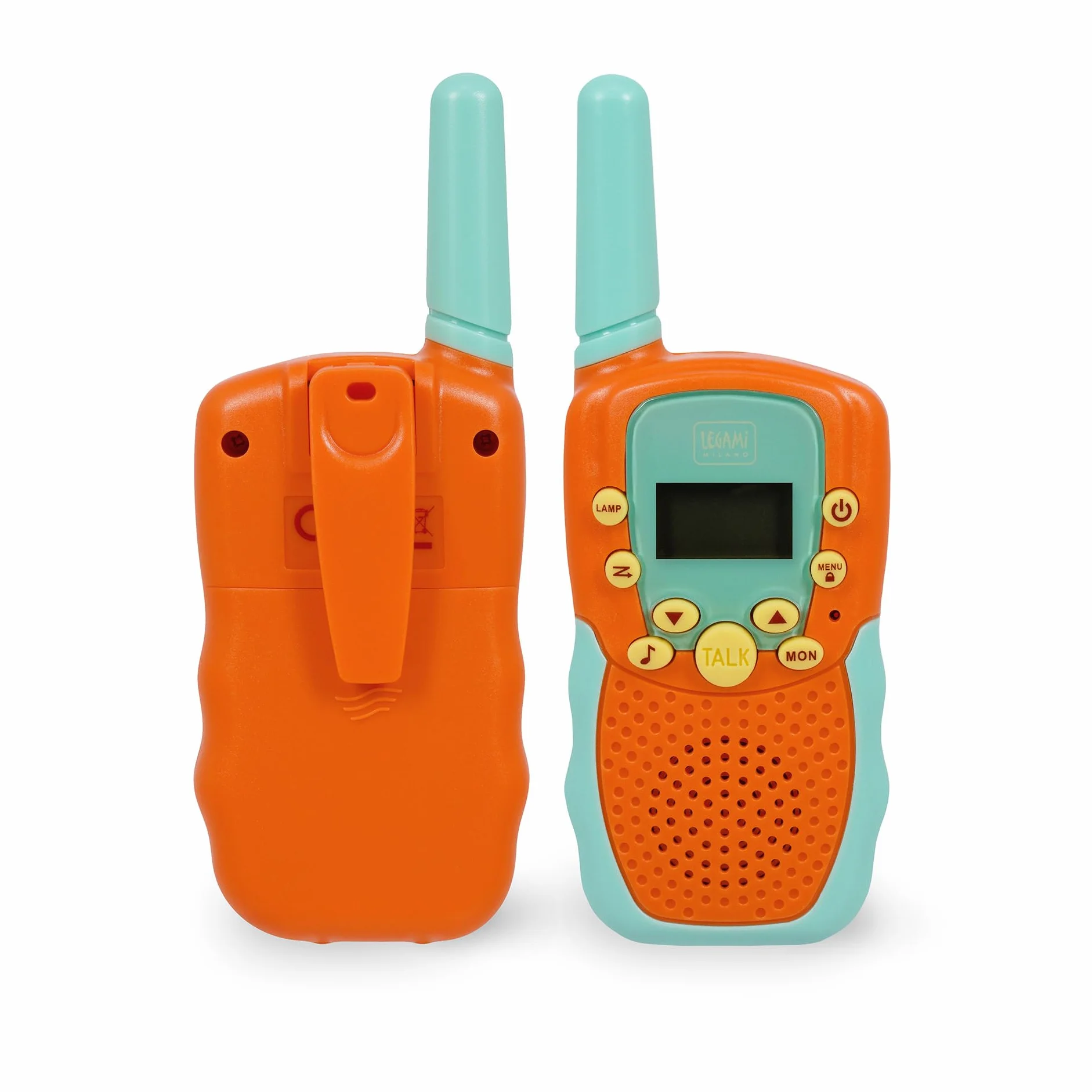 Legami - Set di 2 Walkie Talkie, Ricetrasmittenti con 8 Canali, Trasmettono fino a 3-5 km in Spazio Aperto, Volume Regolabile, Radio per Comunicare a Distanza, Ideal Regalo, 4 x 14 x 2 cm